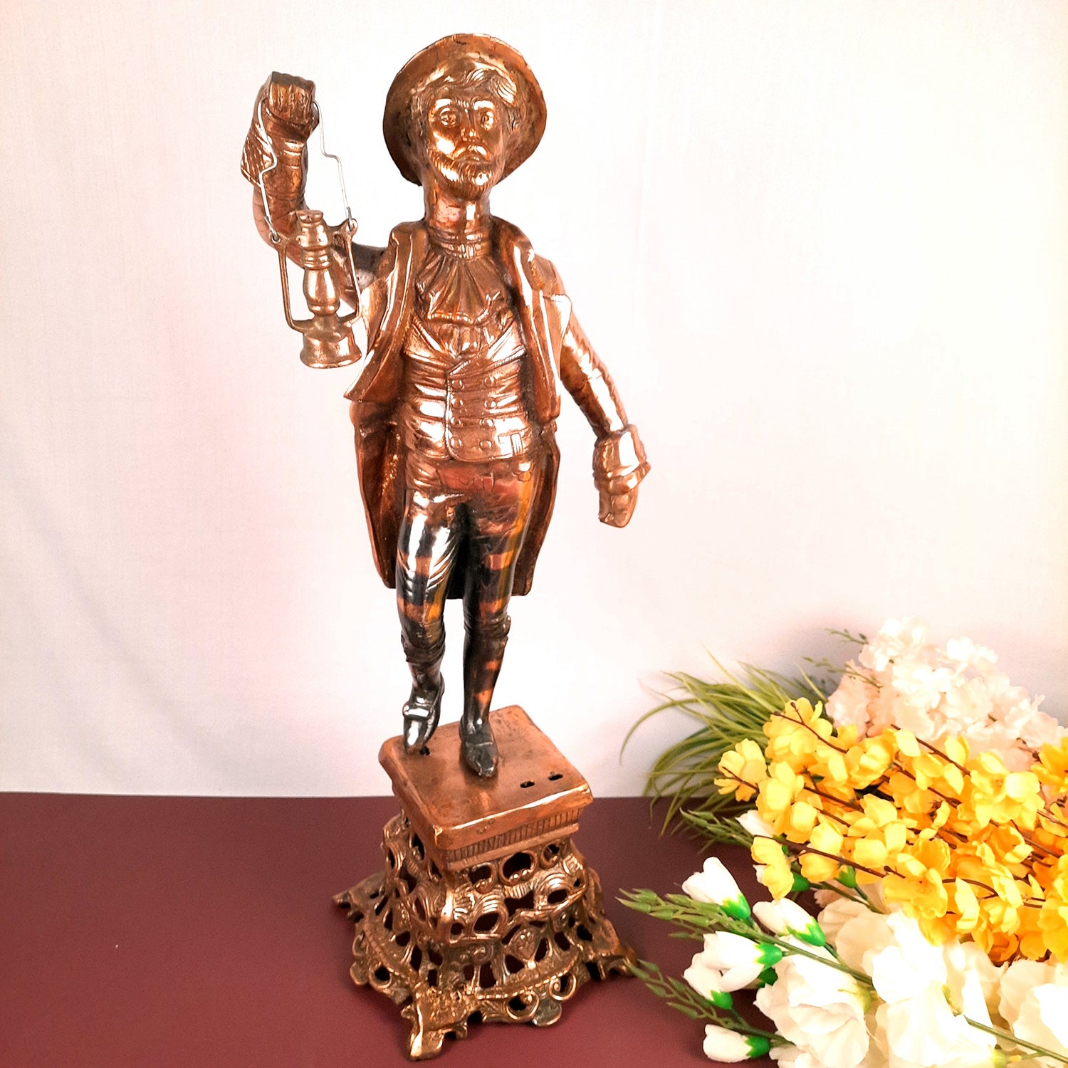 Showpiece Man Holding Lamp| Decorative Vintage Statue Big - For Home, Corners, Living Room Decor & Gifts - 26 Inch - Apkamart