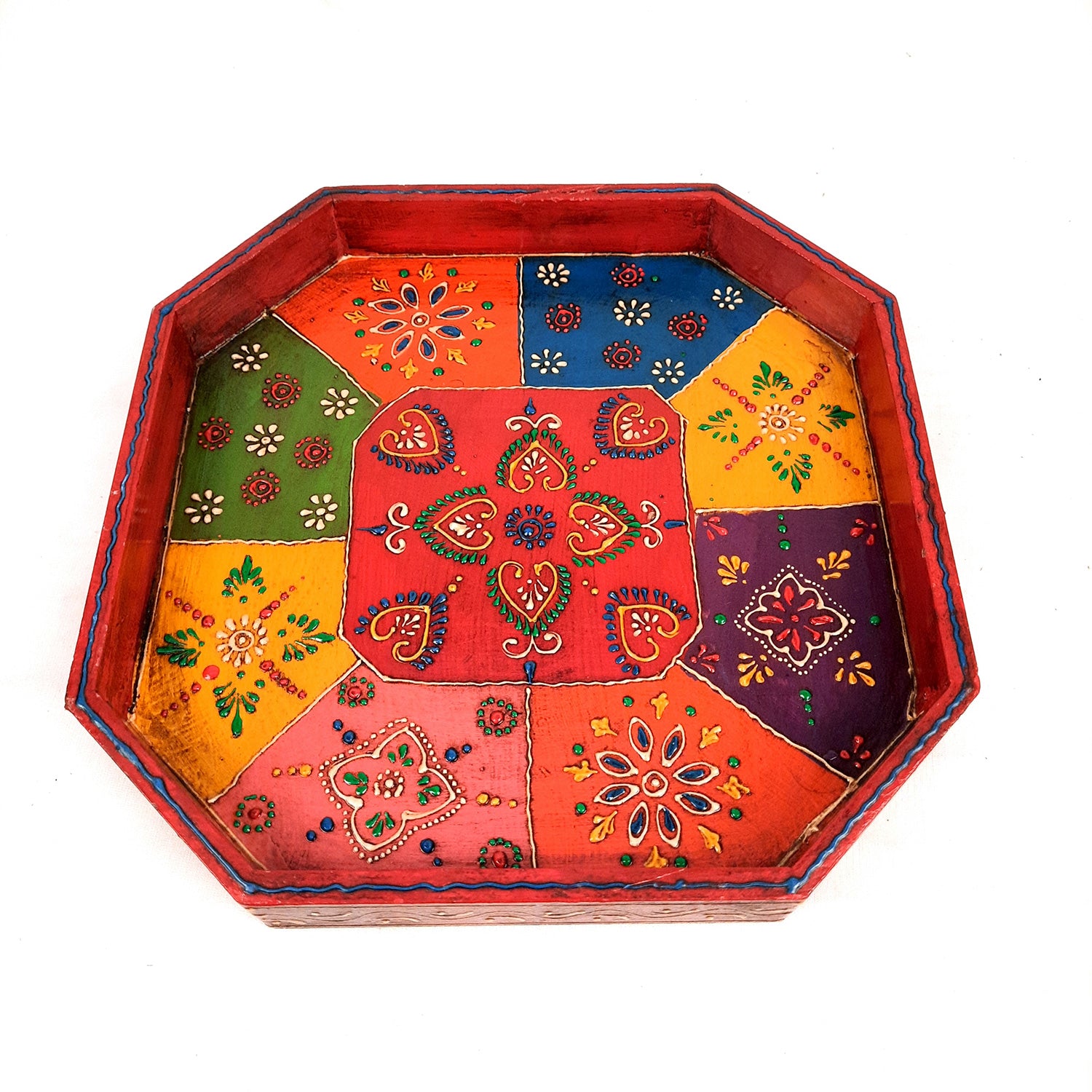 Tray Wooden | Tea & Snacks Serving Platter | Decorative Handcrafted Trays - for Home, Dining Table, Kitchen Decor | Wedding & Housewarming Gift - Apkamart