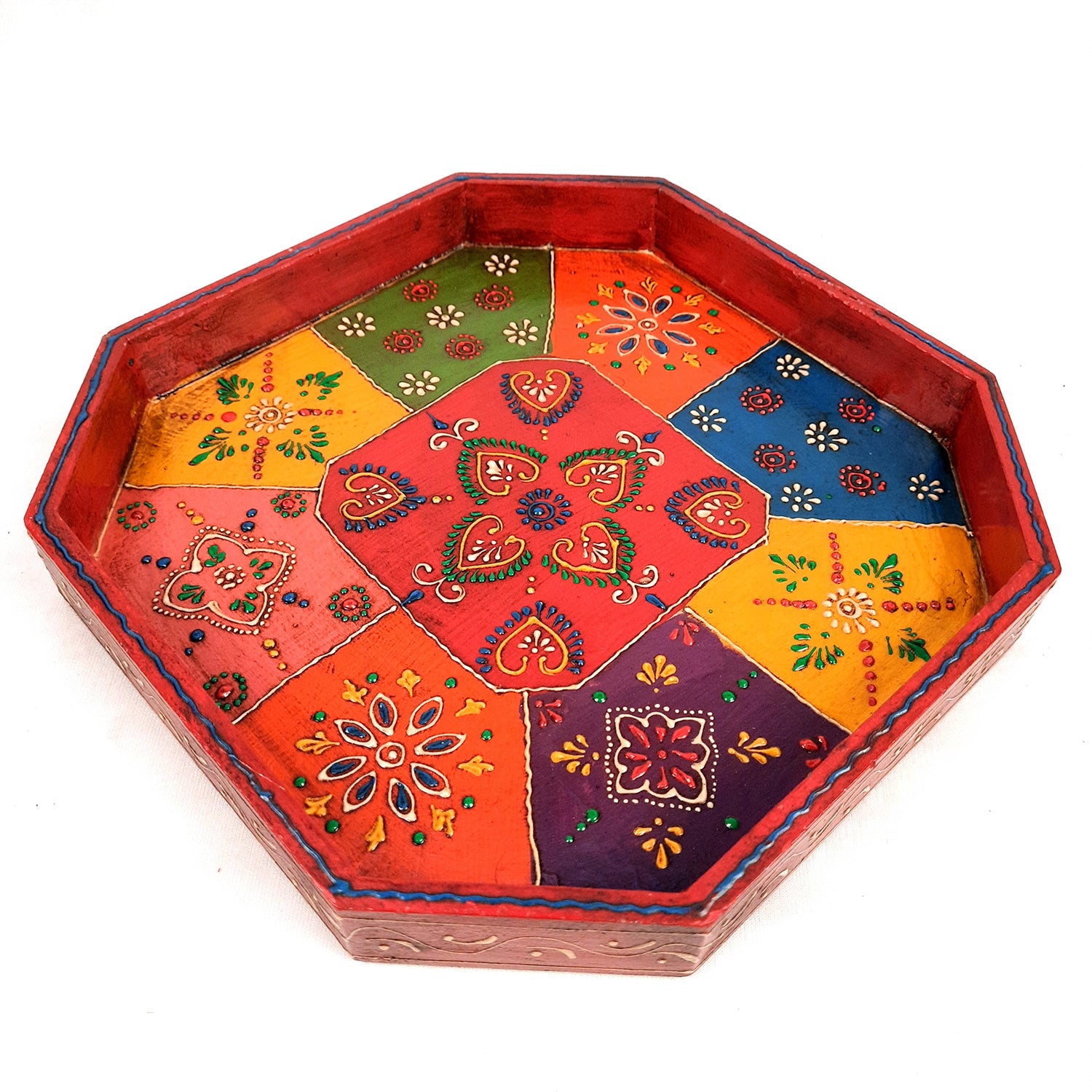 Tray Wooden | Tea & Snacks Serving Platter | Decorative Handcrafted Trays - for Home, Dining Table, Kitchen Decor | Wedding & Housewarming Gift - Apkamart