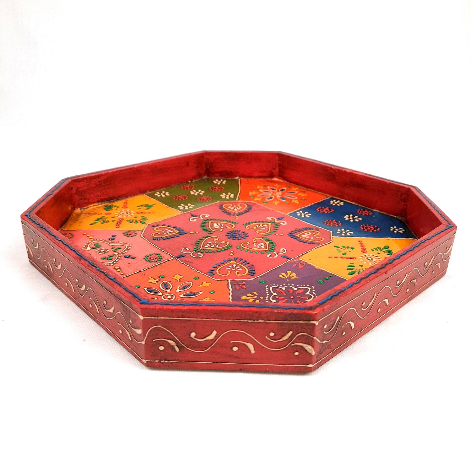 Tray Wooden | Tea & Snacks Serving Platter | Decorative Handcrafted Trays - for Home, Dining Table, Kitchen Decor | Wedding & Housewarming Gift - Apkamart