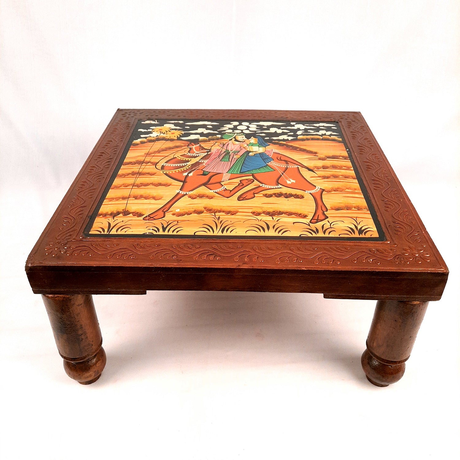 Puja Chowki Bajot| Wooden Choki For Sitting | Peeta - For Home, living Room, Corner, Mandir Decoration & Gifts - Apkamart