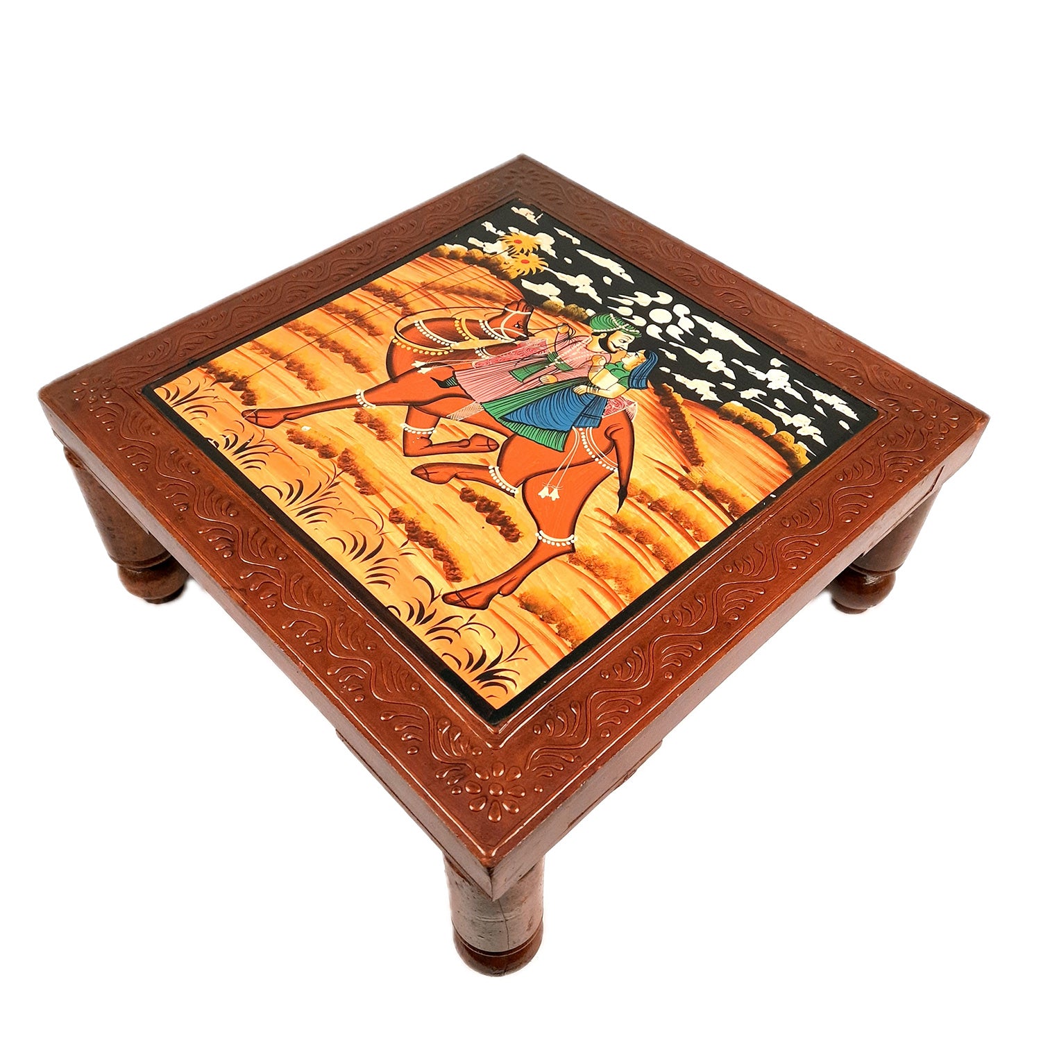 Puja Chowki Bajot| Wooden Choki For Sitting | Peeta - For Home, living Room, Corner, Mandir Decoration & Gifts - Apkamart