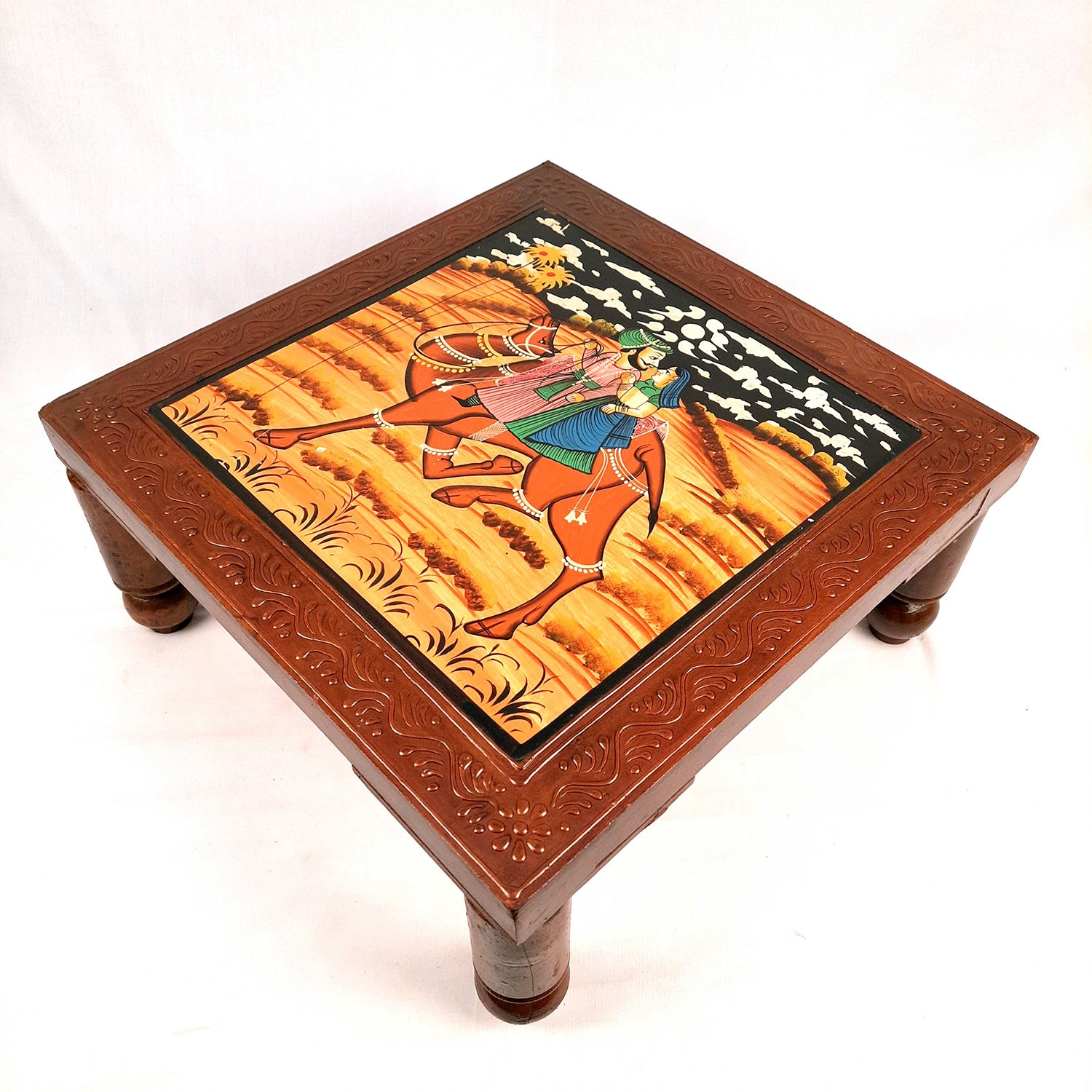 Puja Chowki Bajot| Wooden Choki For Sitting | Peeta - For Home, living Room, Corner, Mandir Decoration & Gifts - Apkamart
