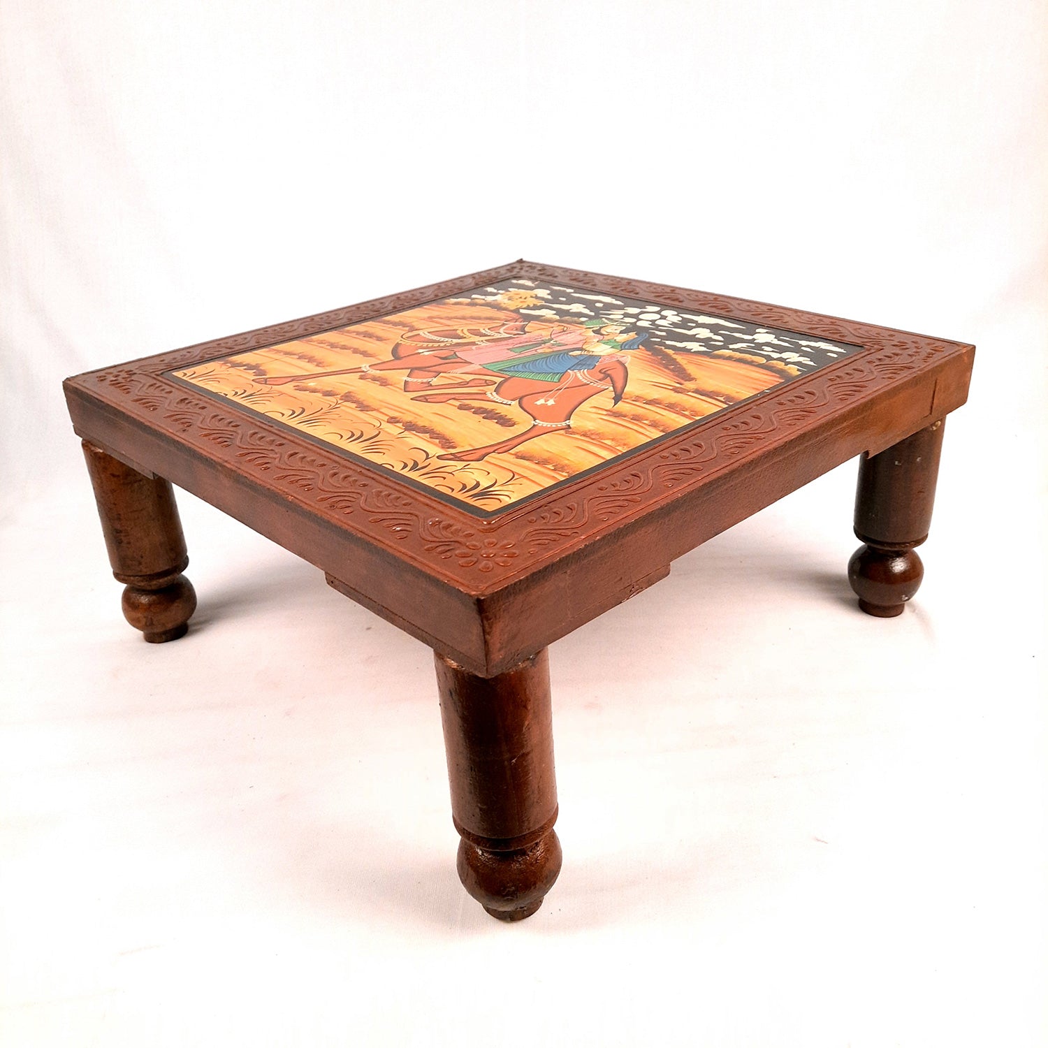 Puja Chowki Bajot| Wooden Choki For Sitting | Peeta - For Home, living Room, Corner, Mandir Decoration & Gifts - Apkamart