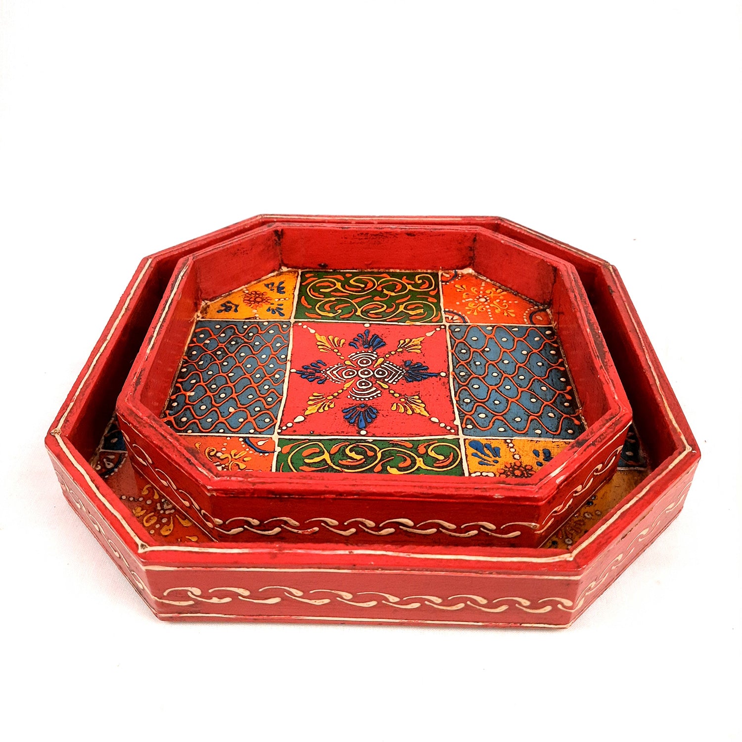 Serving Tray & Platters | Wooden Trays With Handle - For Home, Dining Table Organization, Kitchen & Gifts | Wedding & Housewarming Gift - Set of 2 (9 Inch & 8 Inch) - Apkamart