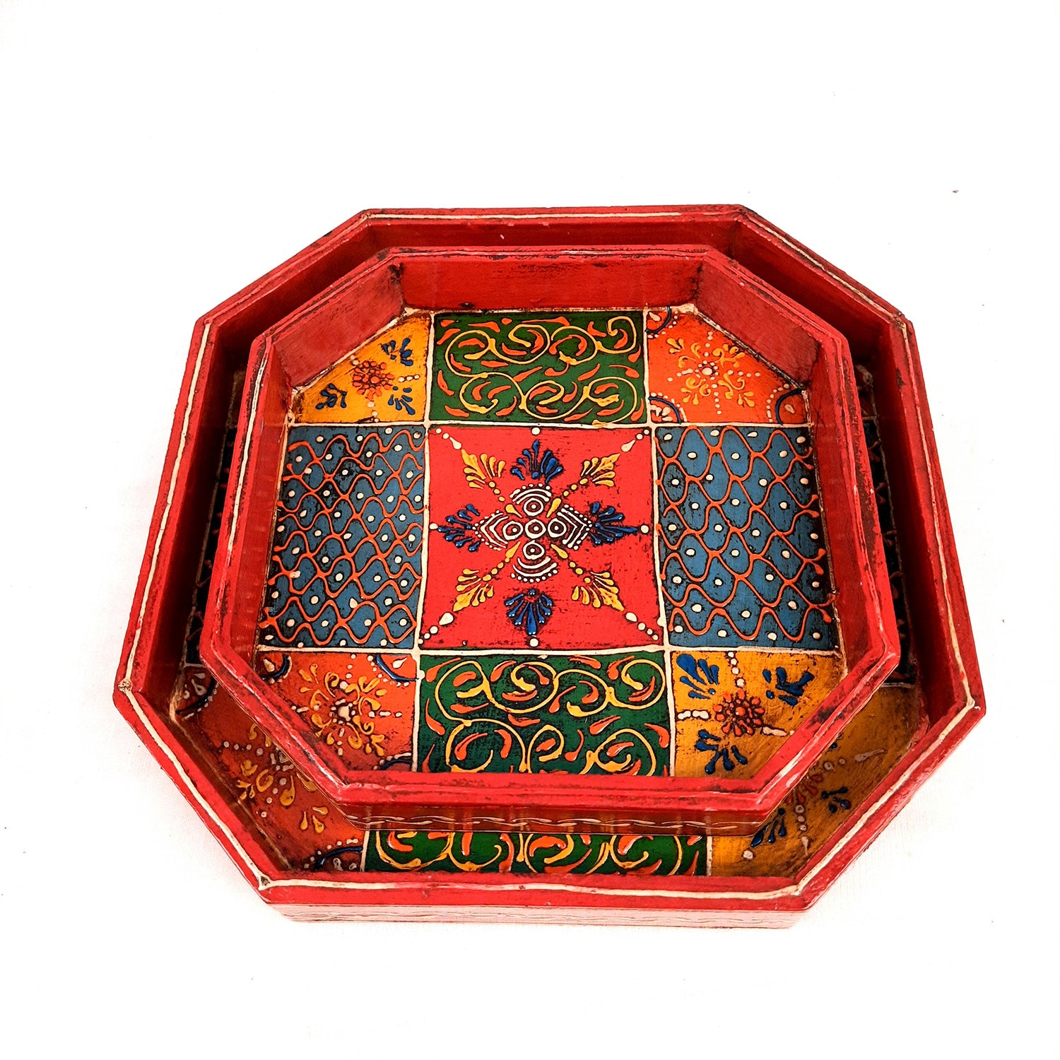 Serving Tray & Platters | Wooden Trays With Handle - For Home, Dining Table Organization, Kitchen & Gifts | Wedding & Housewarming Gift - Set of 2 (9 Inch & 8 Inch) - Apkamart