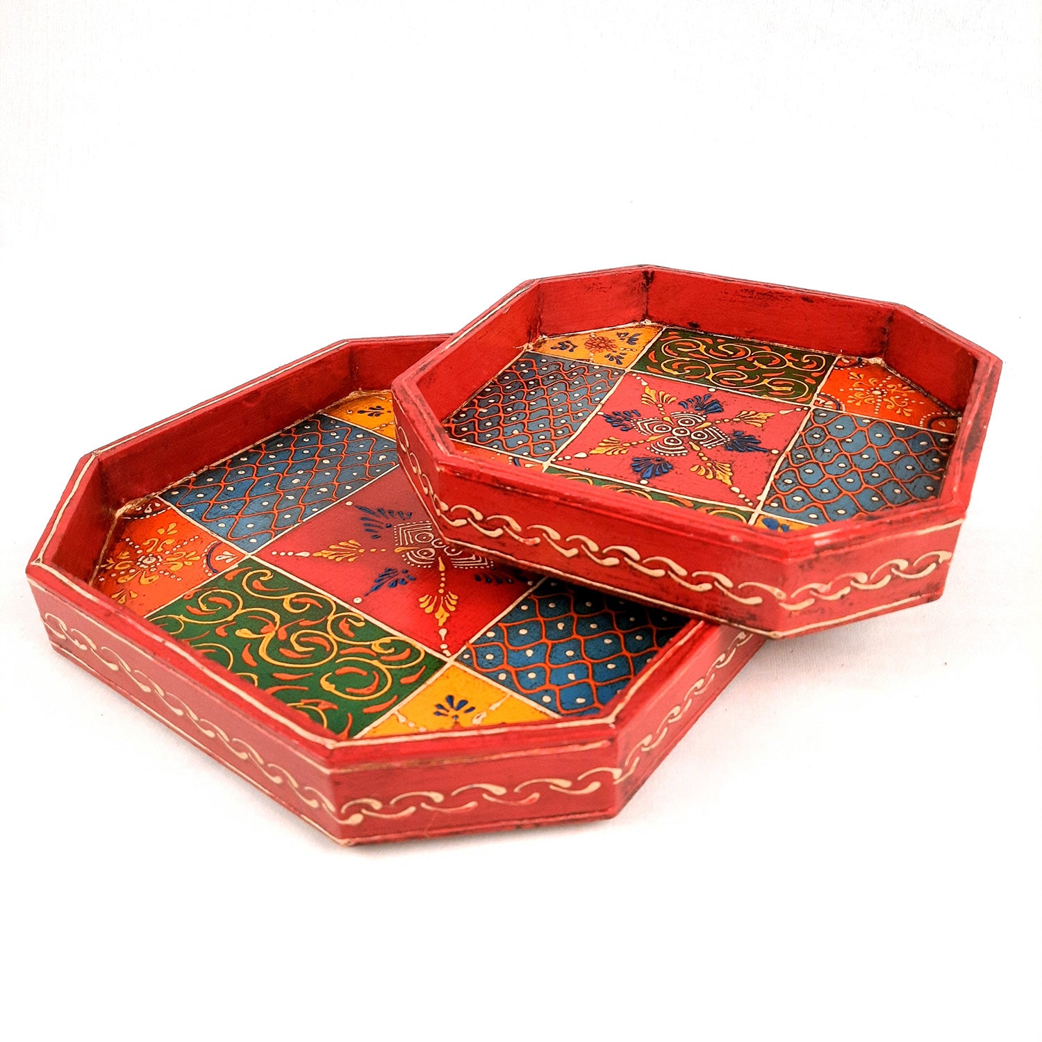 Serving Tray & Platters | Wooden Trays With Handle - For Home, Dining Table Organization, Kitchen & Gifts | Wedding & Housewarming Gift - Set of 2 (9 Inch & 8 Inch) - Apkamart