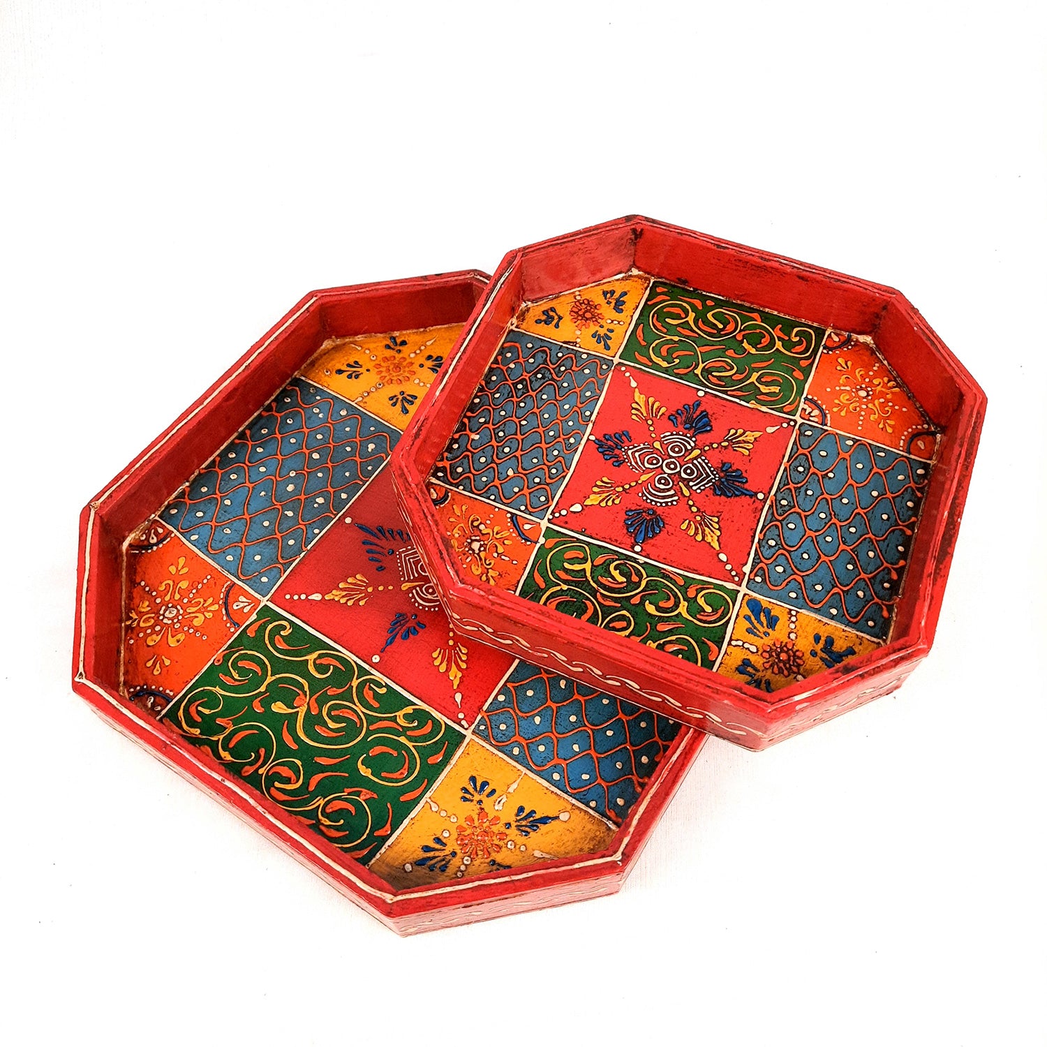 Serving Tray & Platters | Wooden Trays With Handle - For Home, Dining Table Organization, Kitchen & Gifts | Wedding & Housewarming Gift - Set of 2 (9 Inch & 8 Inch) - Apkamart