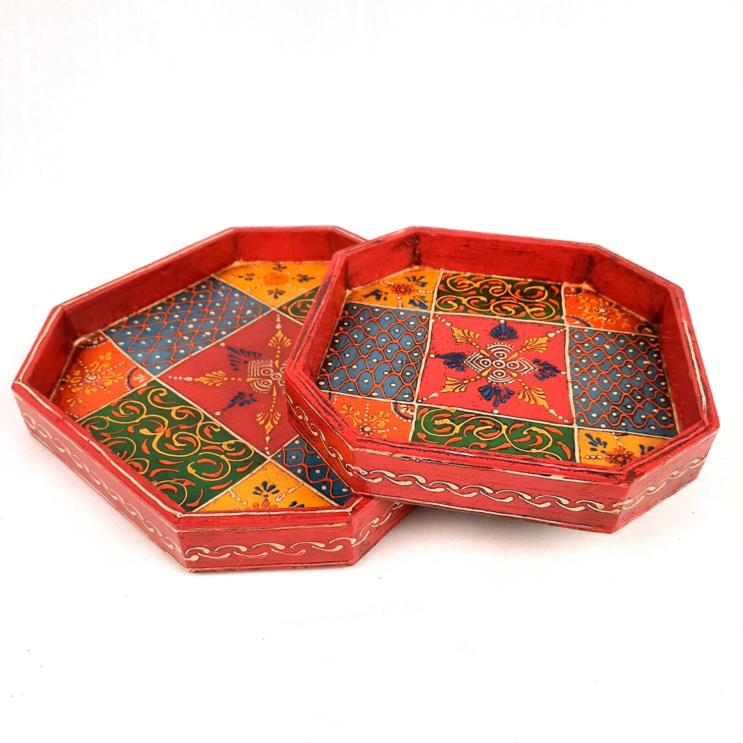 Serving Tray & Platters | Wooden Trays With Handle - For Home, Dining Table Organization, Kitchen & Gifts | Wedding & Housewarming Gift - Set of 2 (9 Inch & 8 Inch) - Apkamart