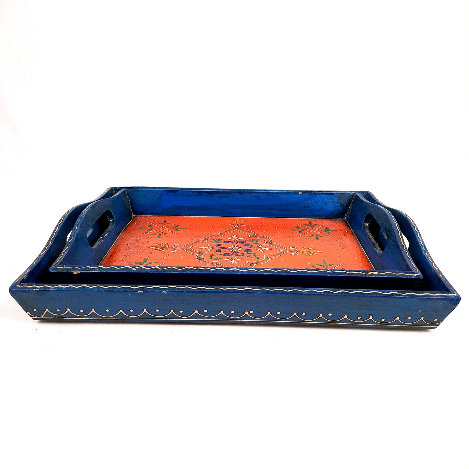 Wooden Tray | Serving Trays For Tea, Coffee & Snacks | Multipurpose Decorative Tray & Platters - For Home, Dining Table Organization, Kitchen & Gifts - Set of 2 - Apkamart