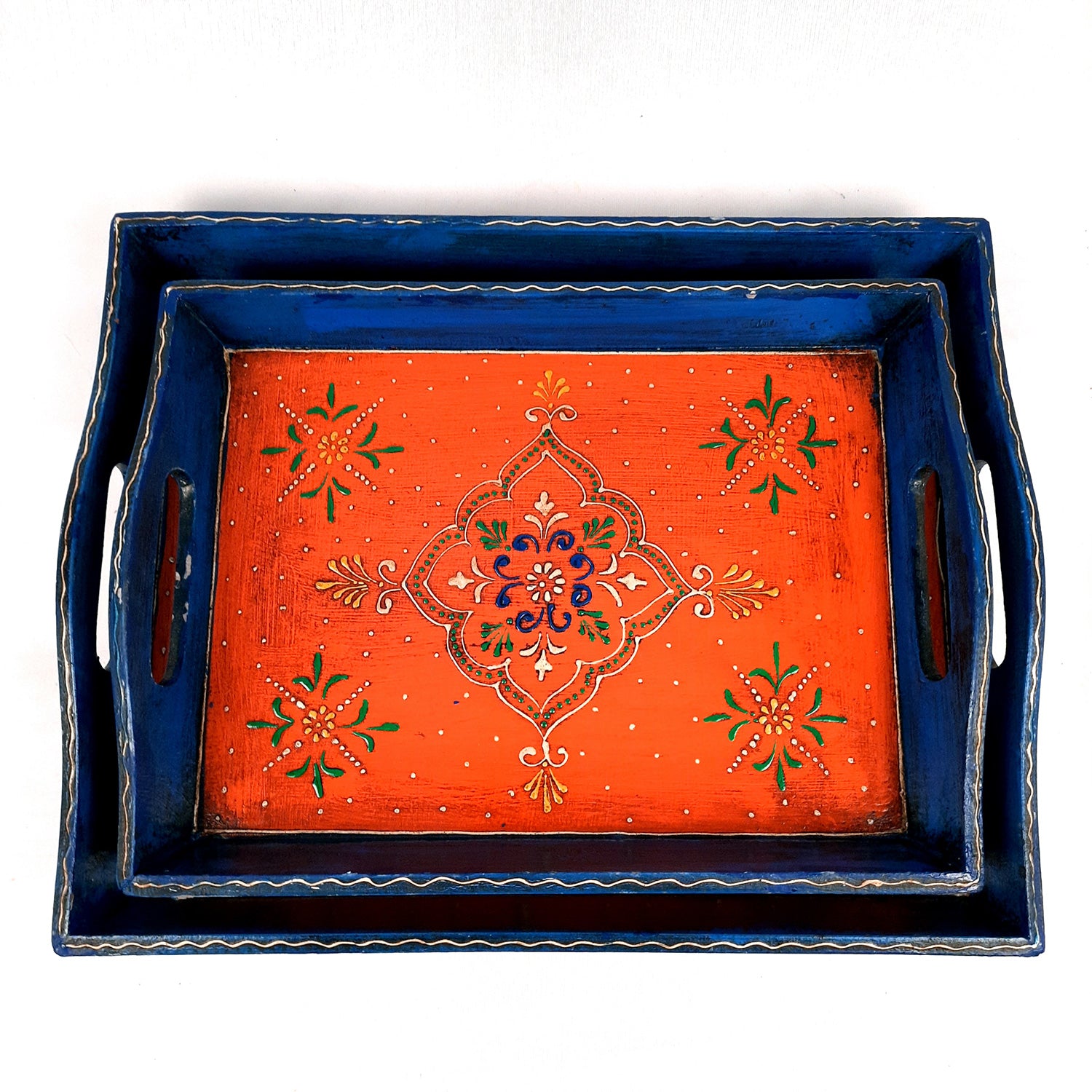 Wooden Tray | Serving Trays For Tea, Coffee & Snacks | Multipurpose Decorative Tray & Platters - For Home, Dining Table Organization, Kitchen & Gifts - Set of 2 - Apkamart