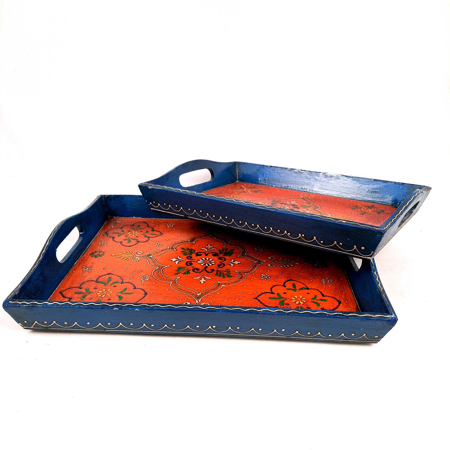 Wooden Tray | Serving Trays For Tea, Coffee & Snacks | Multipurpose Decorative Tray & Platters - For Home, Dining Table Organization, Kitchen & Gifts - Set of 2 - Apkamart