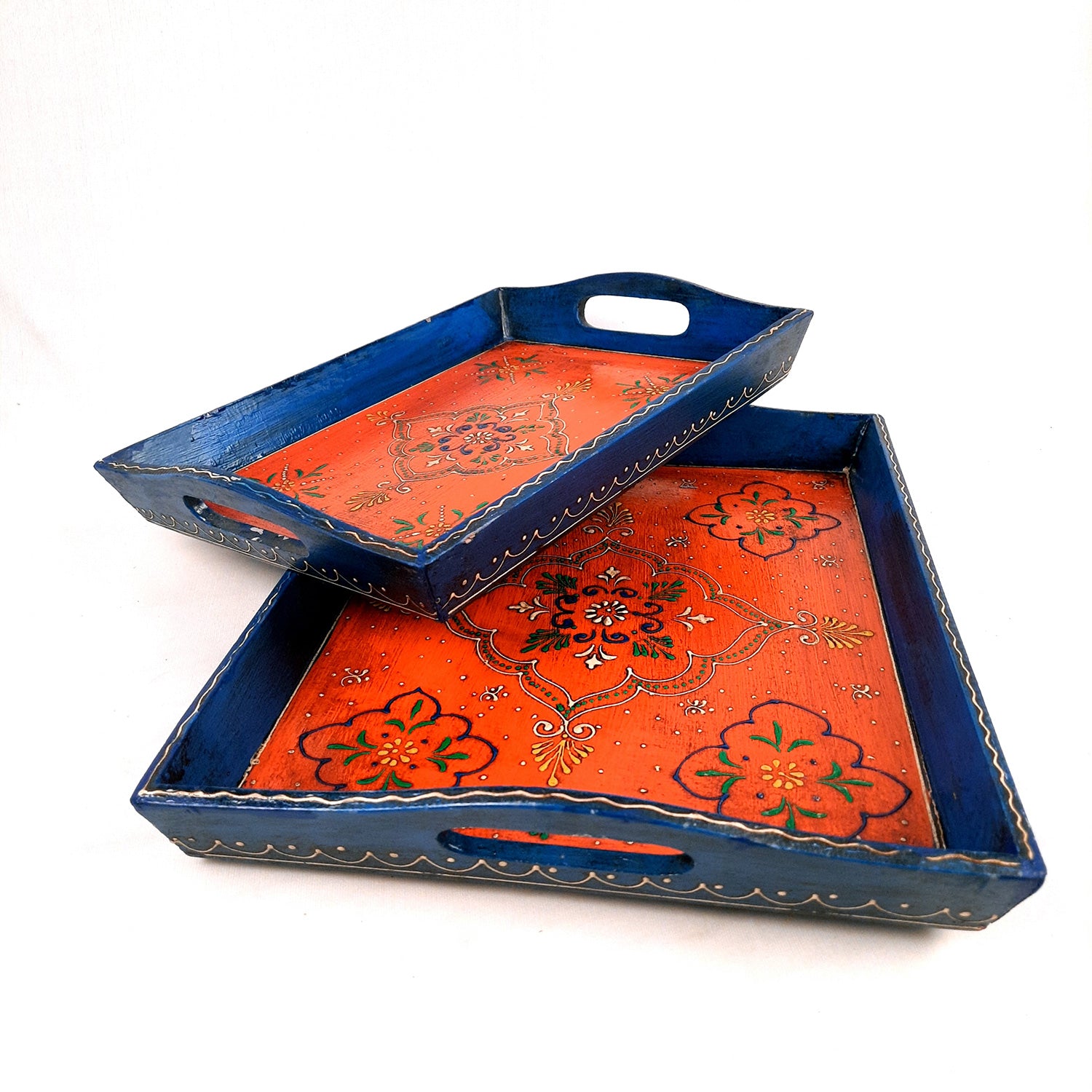 Wooden Tray | Serving Trays For Tea, Coffee & Snacks | Multipurpose Decorative Tray & Platters - For Home, Dining Table Organization, Kitchen & Gifts - Set of 2 - Apkamart