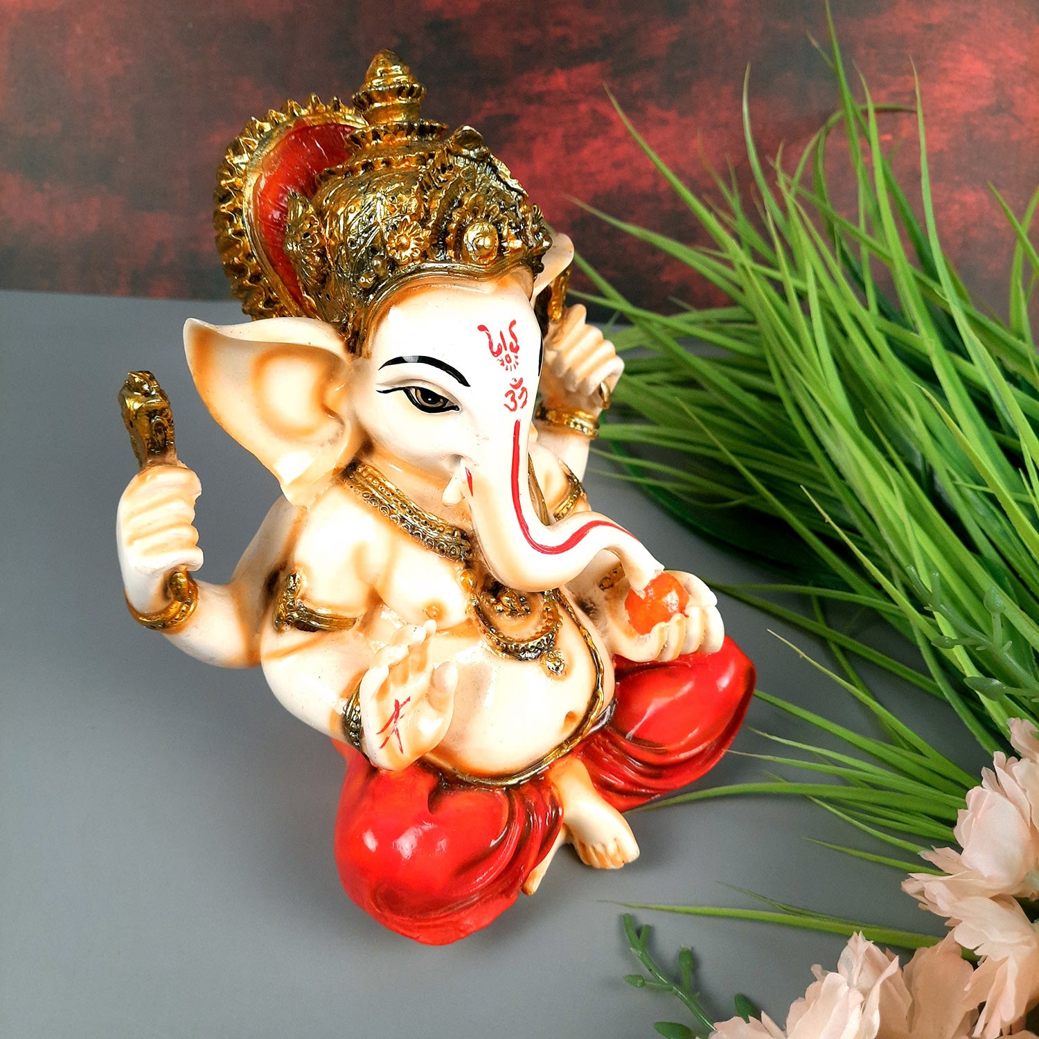 Ganesh Idol | Lord Ganesha Statue Murti - For Puja, Home & Entrance Living Room Decor & Gift - 7 Inch - Apkamart #Colour_Red