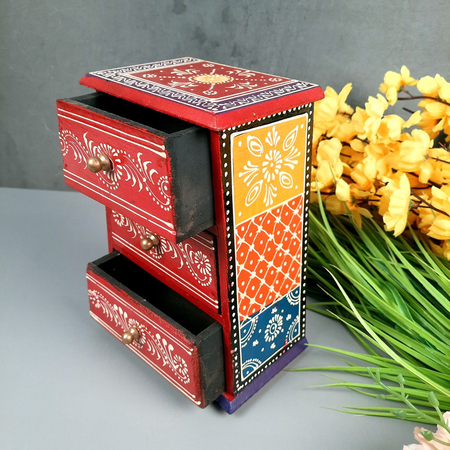 Jewellery Box | Decorative Wooden Jewelry Box - For Earring, Necklace & Gifts - 8 Inch - Apkamart