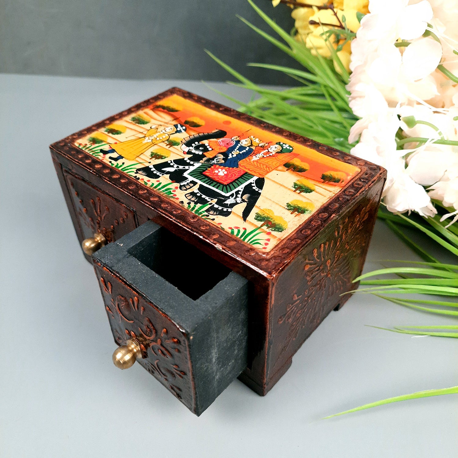 Jewelry Organizer | Wooden Jewelry Box - For Dressing Table, Home Decor & Gifts - 6 Inch - Apkamart