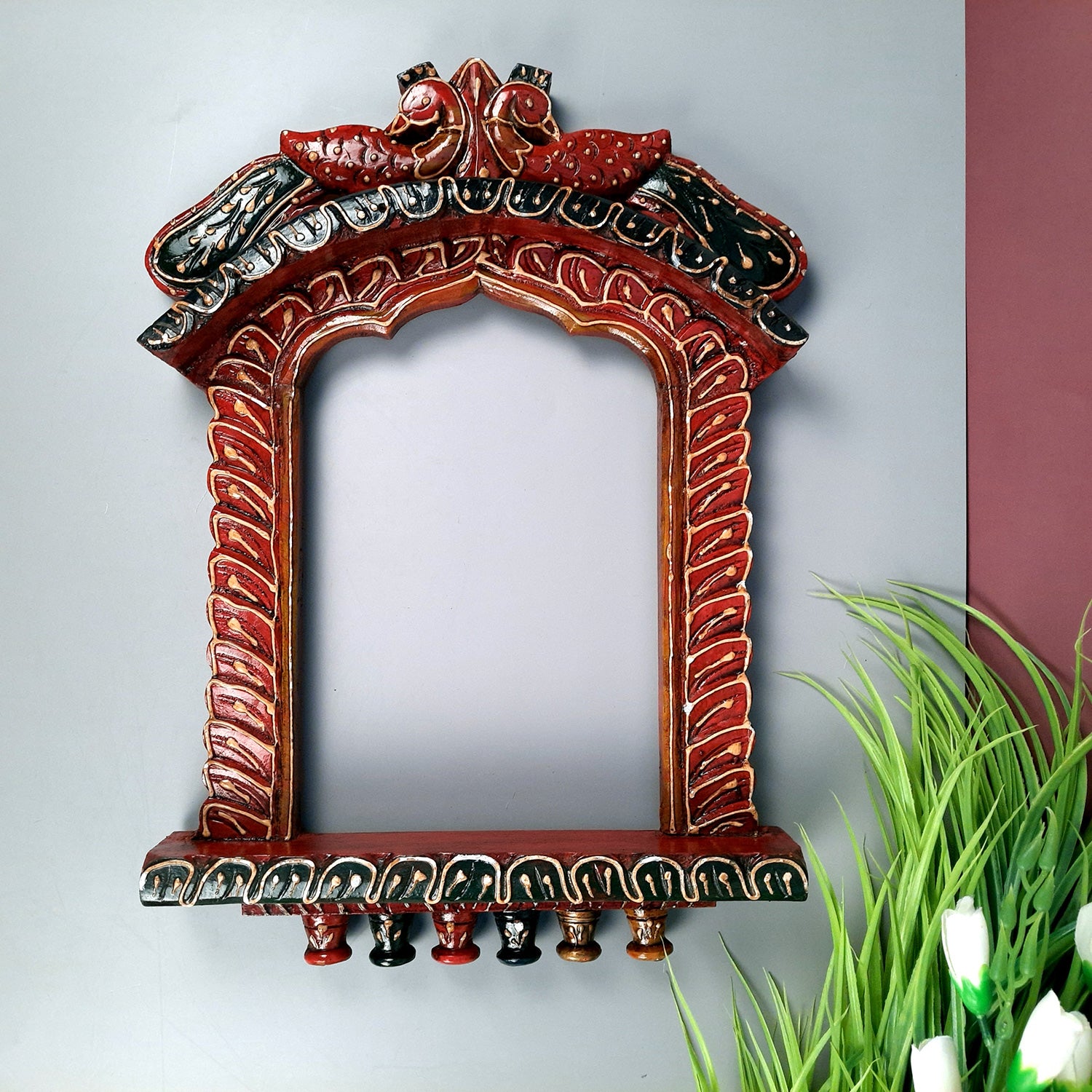 Jharokha Wooden Wall Hanging | Jharokha Frame Hangings - For Home, Wall Decor, Living room, Entrance Decoration & Gifts - 17 Inch - Apkamart