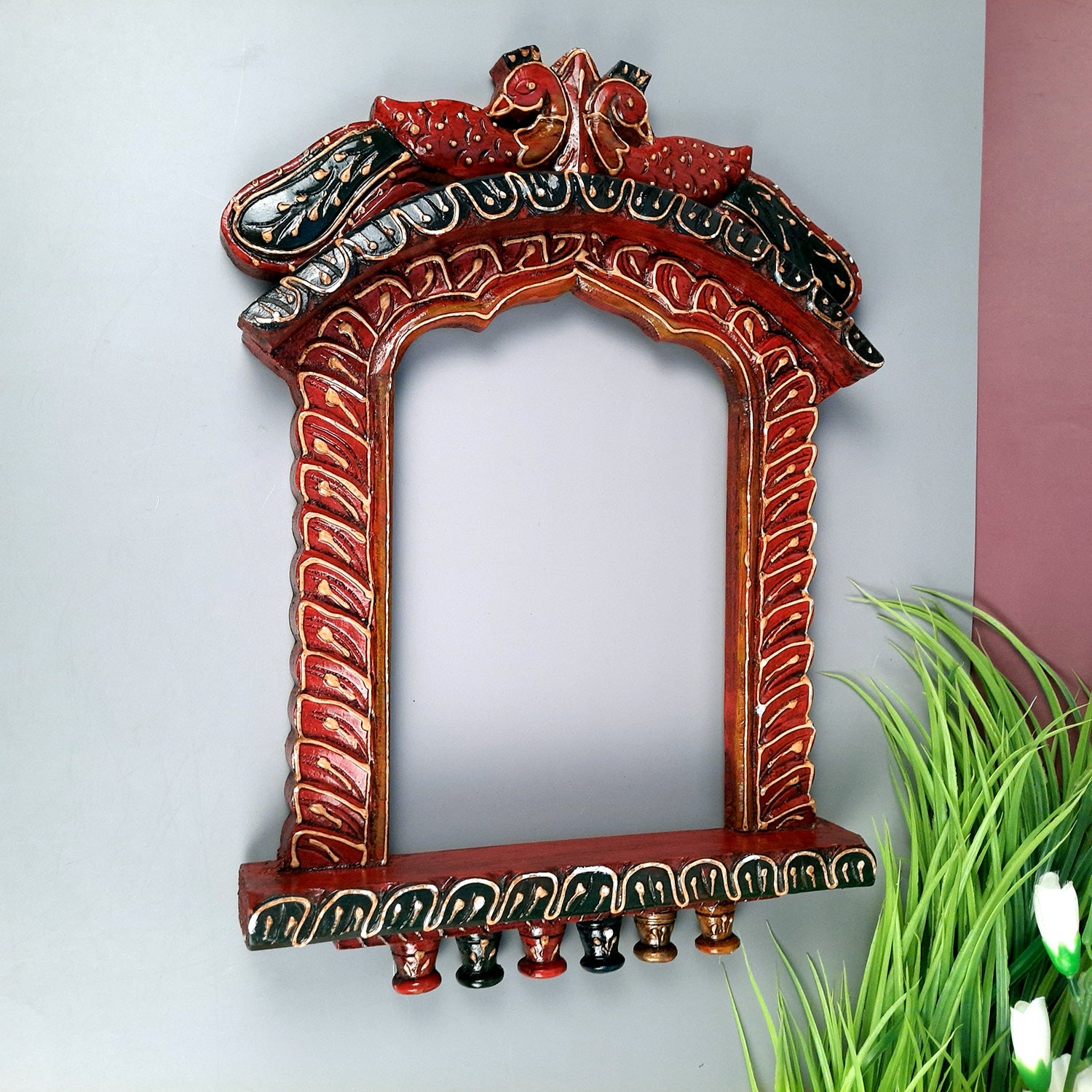 Jharokha Wooden Wall Hanging | Jharokha Frame Hangings - For Home, Wall Decor, Living room, Entrance Decoration & Gifts - 17 Inch - Apkamart