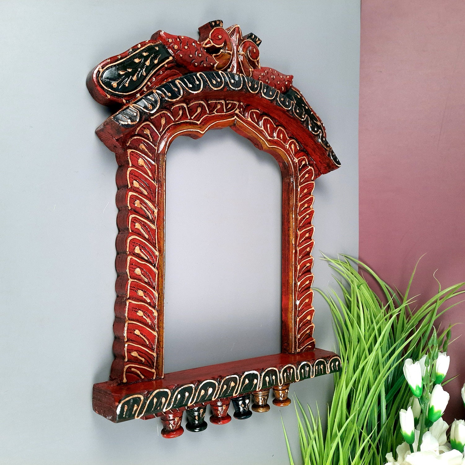 Jharokha Wooden Wall Hanging | Jharokha Frame Hangings - For Home, Wall Decor, Living room, Entrance Decoration & Gifts - 17 Inch - Apkamart