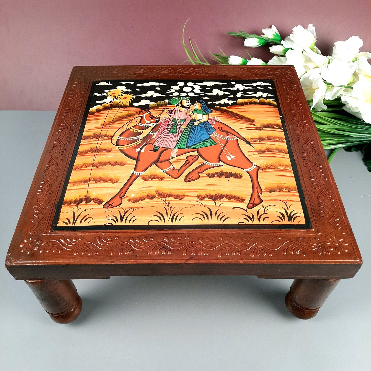 Puja Chowki Bajot| Wooden Choki For Sitting | Peeta - For Home, living Room, Corner, Mandir Decoration & Gifts - Apkamart