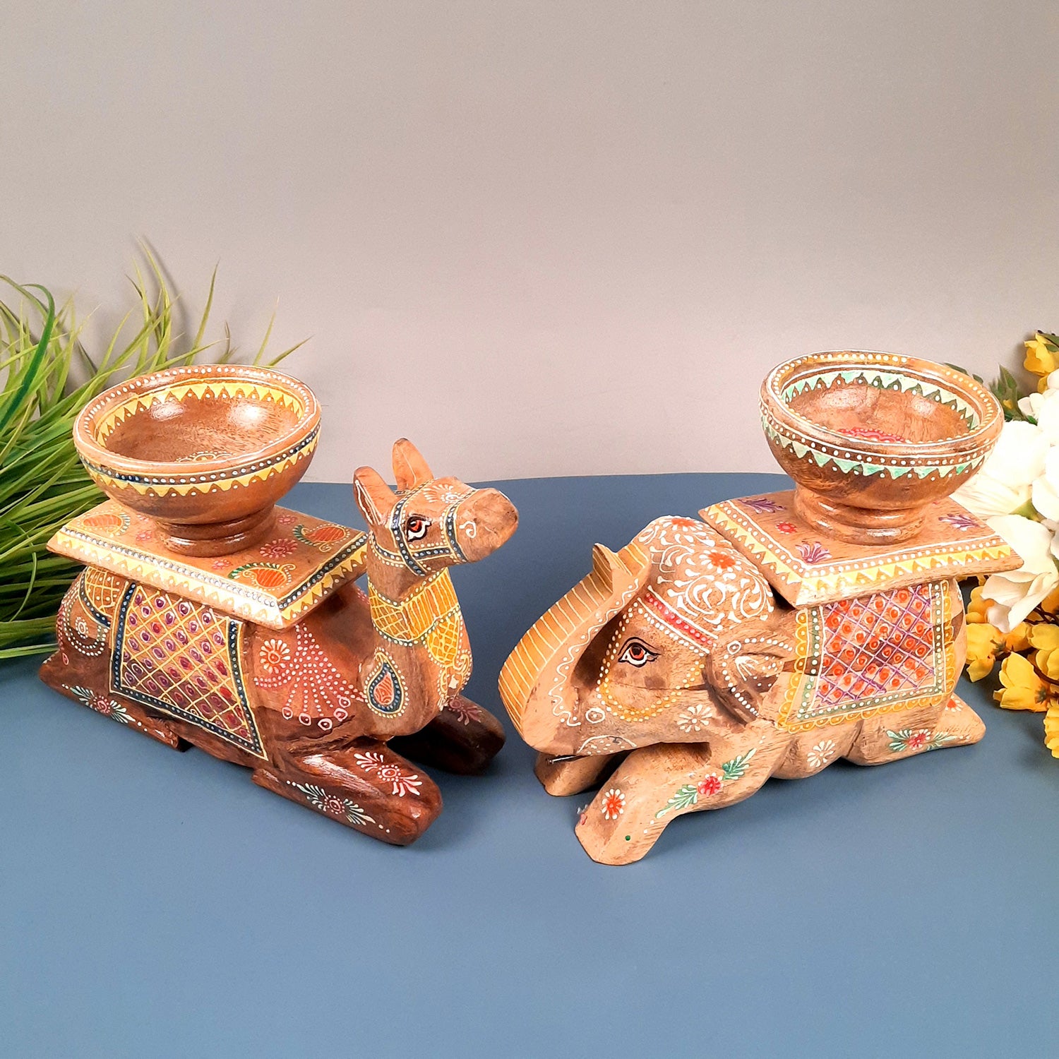 Elephant & Camel Showpiece With Bowl | Animal Figurines - for Vastu, Showpieces for Home Table, Living Room Decor & Gifts -apkamart #Style_Elephant-Camel Combo