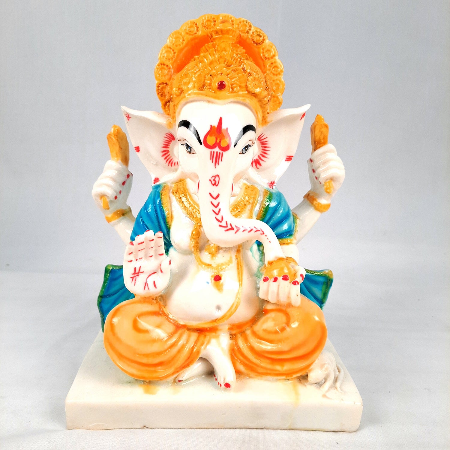 Ganesh Statue | Shri Ganesha Sitting On Chowki Idol - for Home, Living Room, Office, Puja, Entrance Decoration & Gifts - 9 Inch - apkamart
