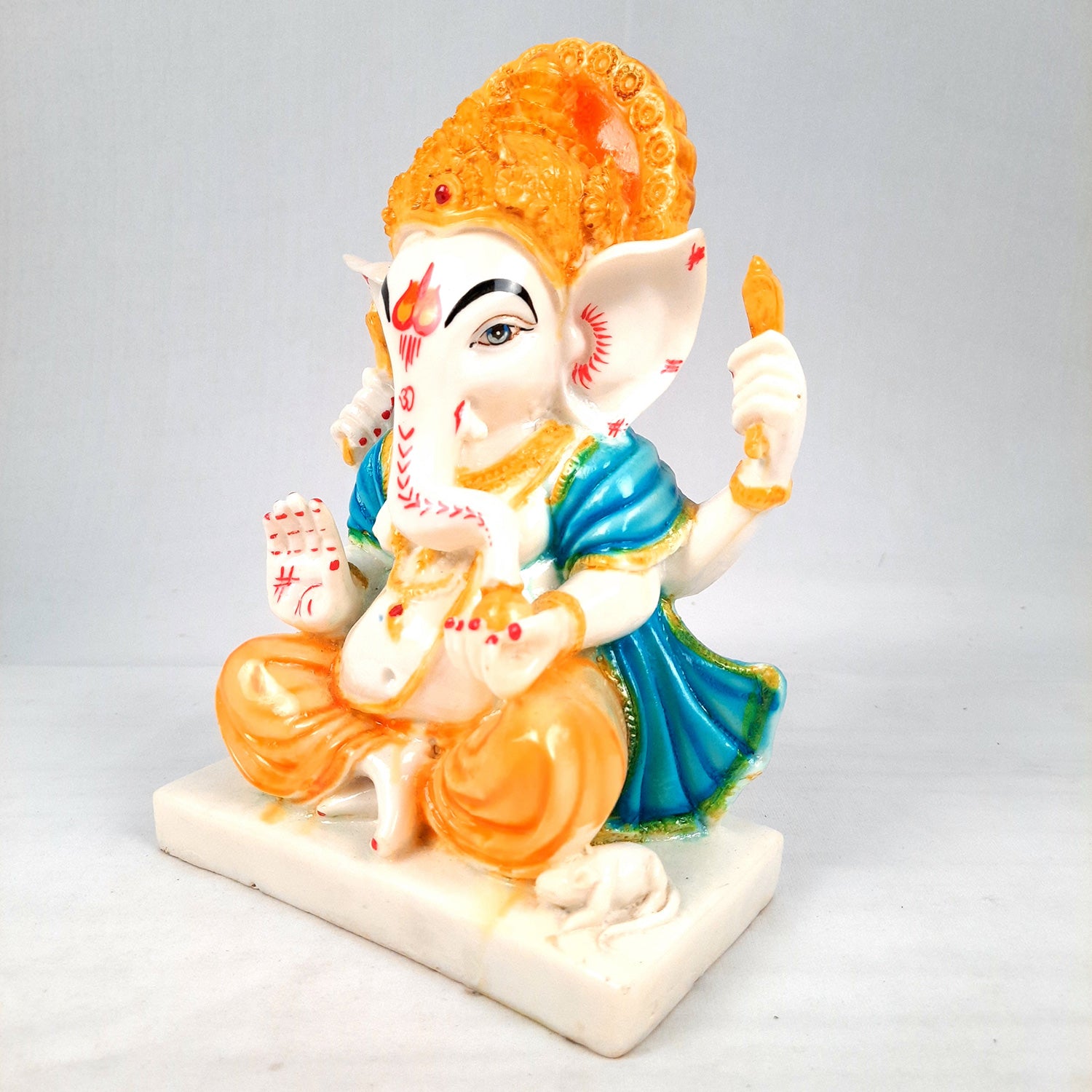 Ganesh Statue | Shri Ganesha Sitting On Chowki Idol - for Home, Living Room, Office, Puja, Entrance Decoration & Gifts - 9 Inch - apkamart