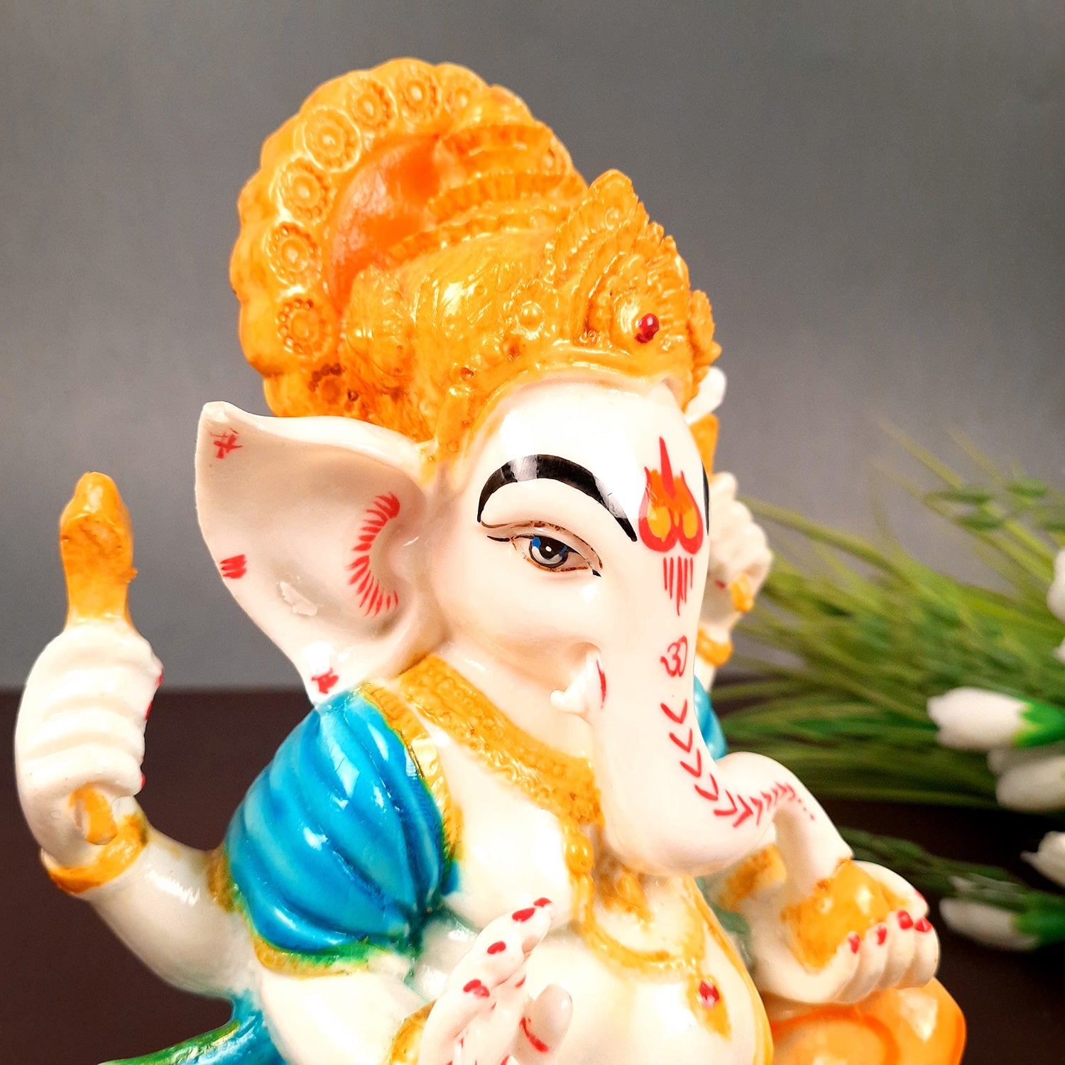 Ganesh Statue | Shri Ganesha Sitting On Chowki Idol - for Home, Living Room, Office, Puja, Entrance Decoration & Gifts - 9 Inch - apkamart