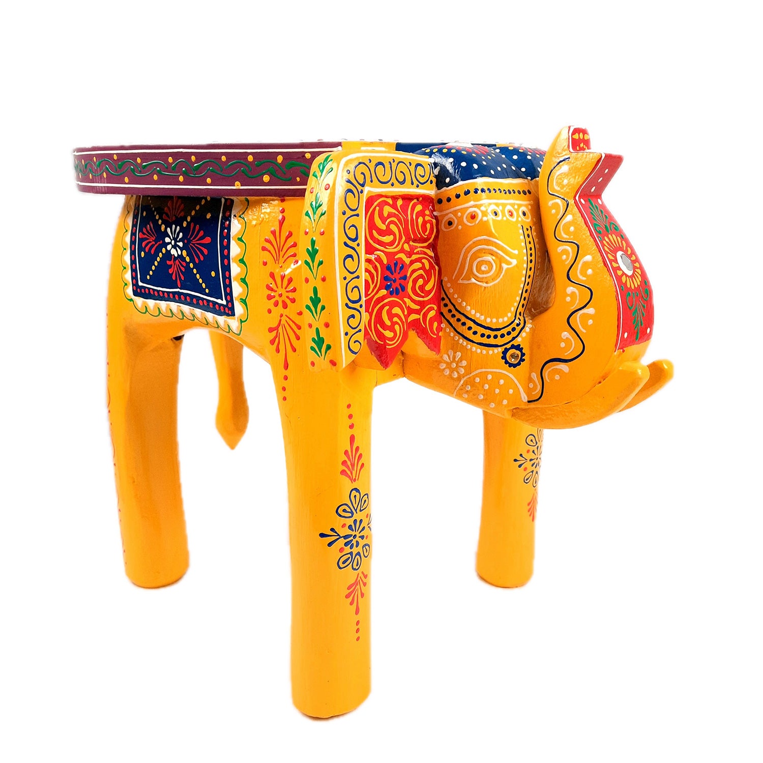 End Tables - Elephant Design | Wooden Side Table for Keeping Lamp, Vases & Plants | Small Stools - for Bedside, Home Decor, Corners, Sofa Side Stool, Office & Gifts - 12 Inch - apkamart #color_Yellow