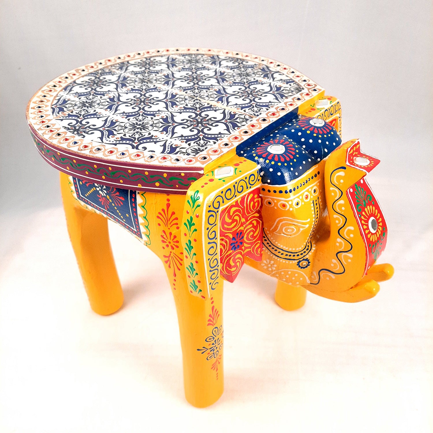 End Tables - Elephant Design | Wooden Side Table for Keeping Lamp, Vases & Plants | Small Stools - for Bedside, Home Decor, Corners, Sofa Side Stool, Office & Gifts - 12 Inch - apkamart #color_Yellow