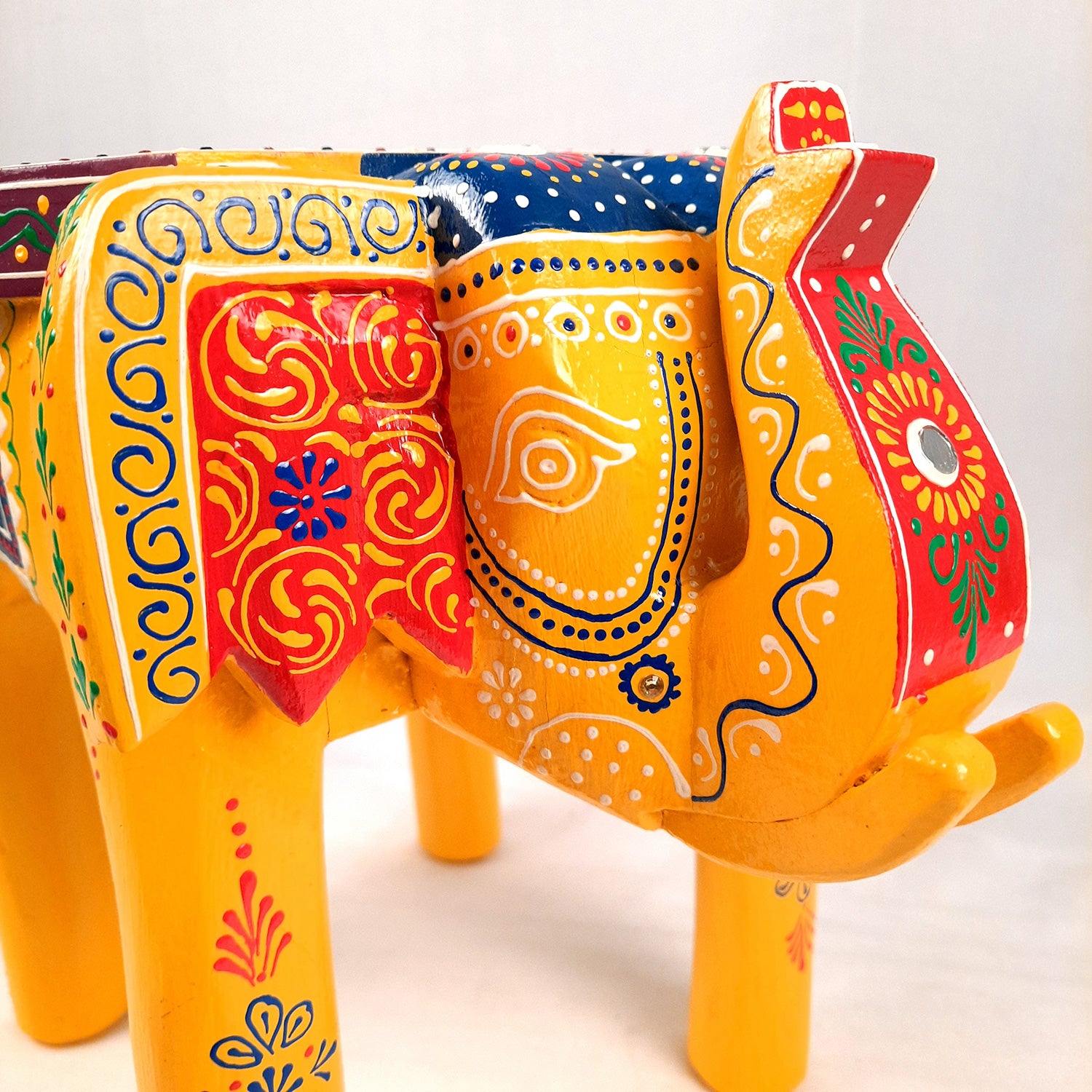 End Tables - Elephant Design | Wooden Side Table for Keeping Lamp, Vases & Plants | Small Stools - for Bedside, Home Decor, Corners, Sofa Side Stool, Office & Gifts - 12 Inch - apkamart #color_Yellow