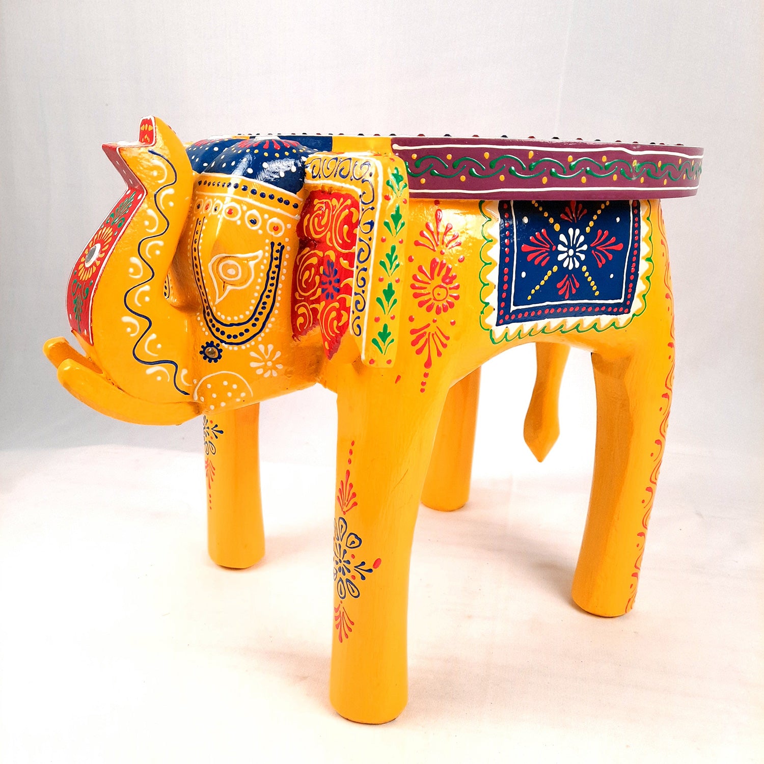 End Tables - Elephant Design | Wooden Side Table for Keeping Lamp, Vases & Plants | Small Stools - for Bedside, Home Decor, Corners, Sofa Side Stool, Office & Gifts - 12 Inch - apkamart #color_Yellow