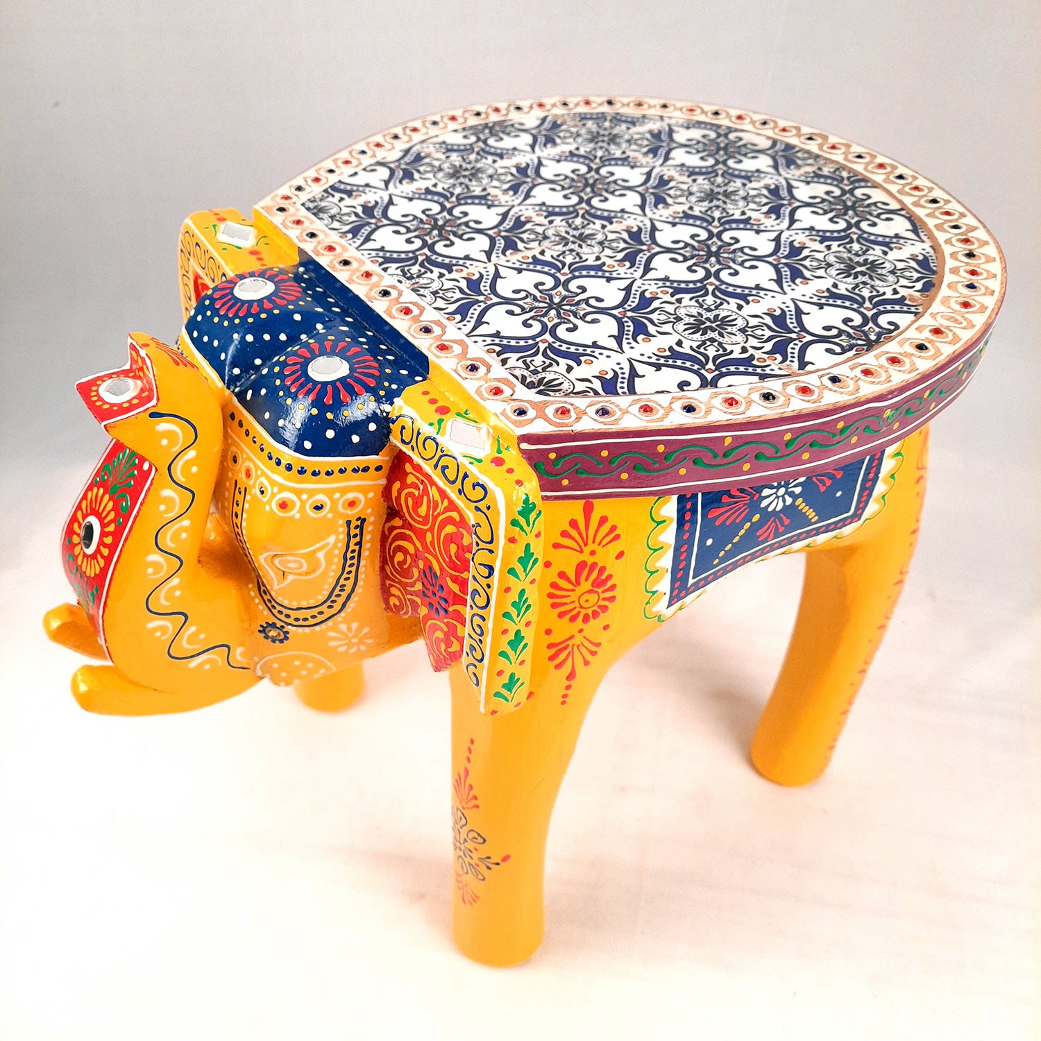 End Tables - Elephant Design | Wooden Side Table for Keeping Lamp, Vases & Plants | Small Stools - for Bedside, Home Decor, Corners, Sofa Side Stool, Office & Gifts - 12 Inch - apkamart #color_Yellow