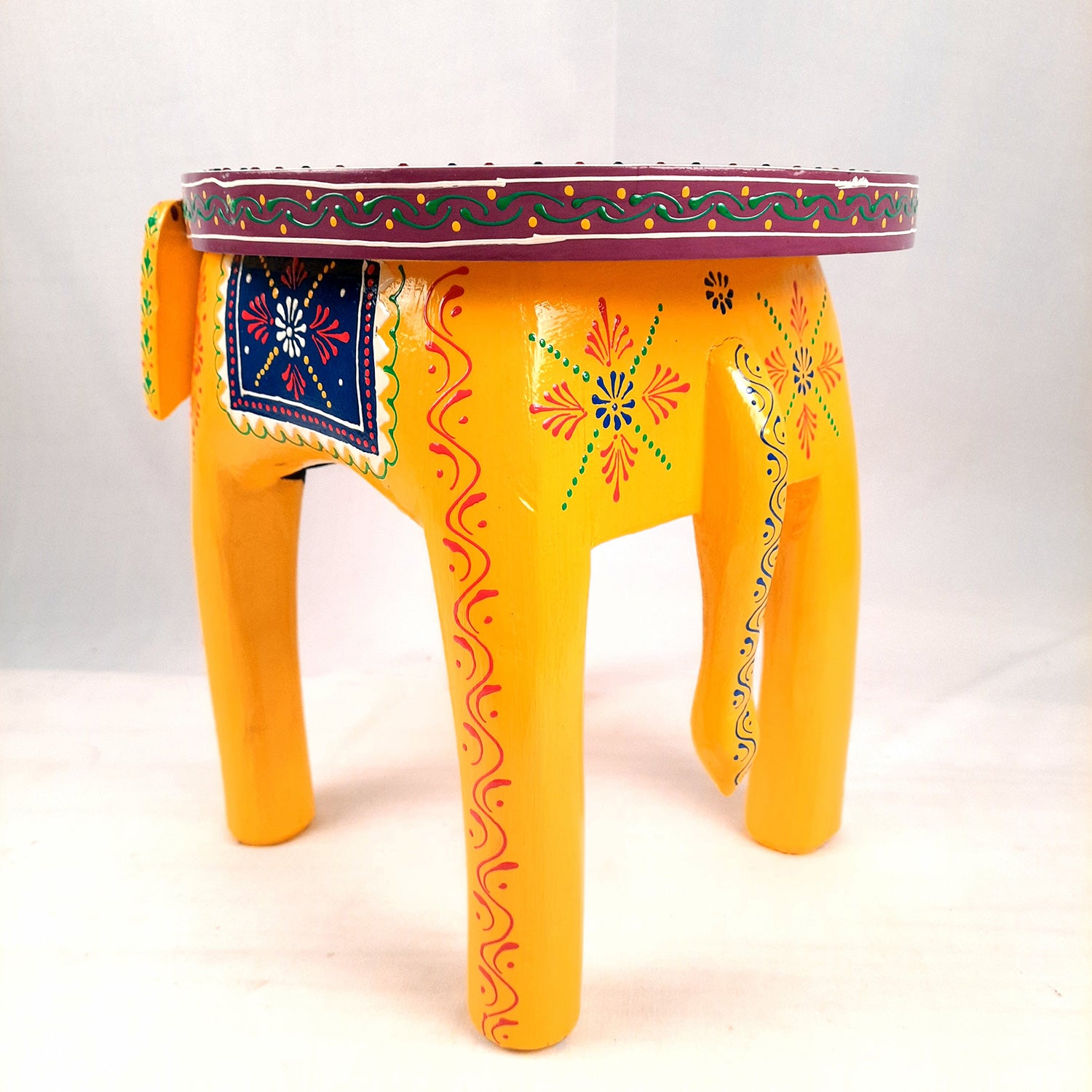 End Tables - Elephant Design | Wooden Side Table for Keeping Lamp, Vases & Plants | Small Stools - for Bedside, Home Decor, Corners, Sofa Side Stool, Office & Gifts - 12 Inch - apkamart #color_Yellow