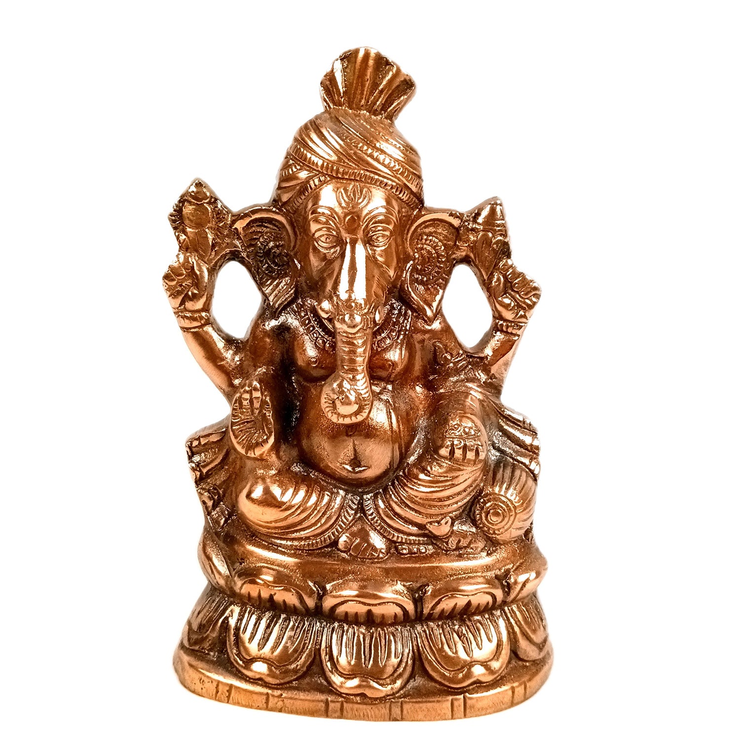 Handicraft Ganesh Statue for Temple/Home Decor/Office Decor - (Metal - Alloy | Color - Copper Shade | Size - 9 Inch) - Apkamart