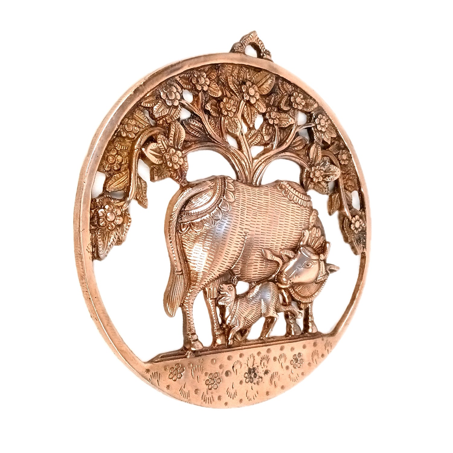 Kamdhenu Cow with Calf Wall Hanging | Mother Cow Feeding Calf - for Home, Living Room, Office, Puja Decor | Gift For Expecting Mothers - 13 Inch - Apkamart