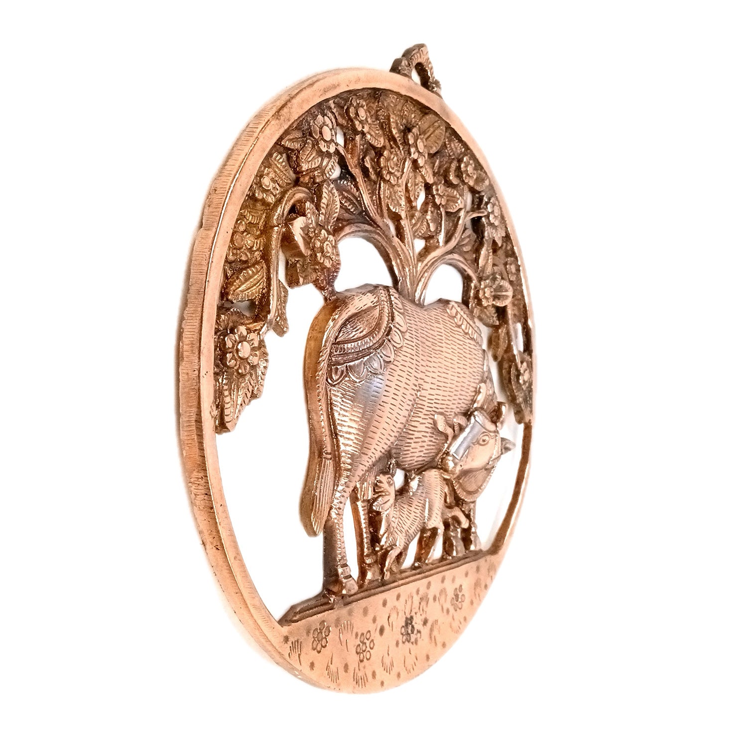 Kamdhenu Cow with Calf Wall Hanging | Mother Cow Feeding Calf - for Home, Living Room, Office, Puja Decor | Gift For Expecting Mothers - 13 Inch - Apkamart