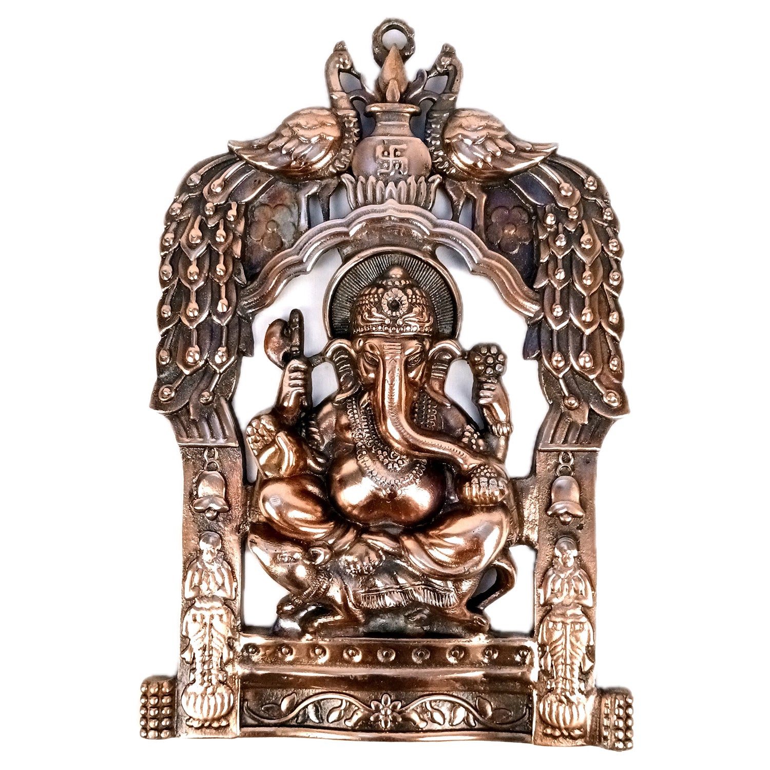 Ganesh Wall Hanging Idol | Lord Ganesha With Peacock Wall Statue Decor | Religious & Spiritual Wall Art - For Puja, Home & Entrance Living Room & Gift - 16 Inch - Apkamart