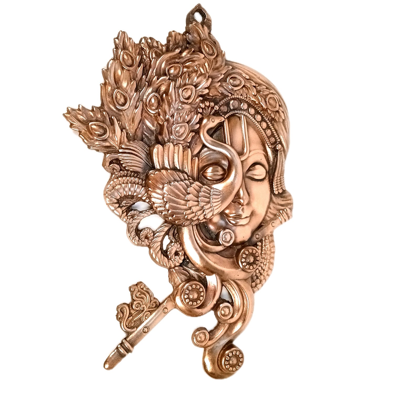 Krishna Wall Hanging Idol | Krishna With Peacock & Flute / Bansuri Wall Decor - for Home, Living Room, Office, Puja, Entrance Decoration & Gift - 20 Inch - Apkamart