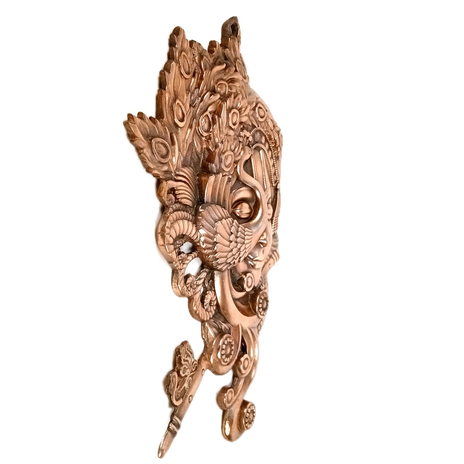 Krishna Wall Hanging Idol | Krishna With Peacock & Flute / Bansuri Wall Decor - for Home, Living Room, Office, Puja, Entrance Decoration & Gift - 20 Inch - Apkamart