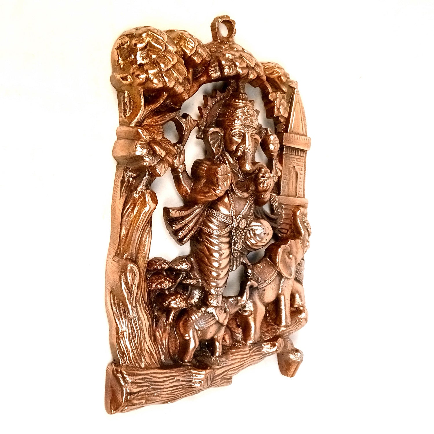 Ganesha Wall Hanging Idol | Lord Ganesh Standing on Elephants / Khade Ganesh Ji Wall Statue Decor - For Puja, Home & Entrance Living Room & Gift - 13 Inch - Apkamart