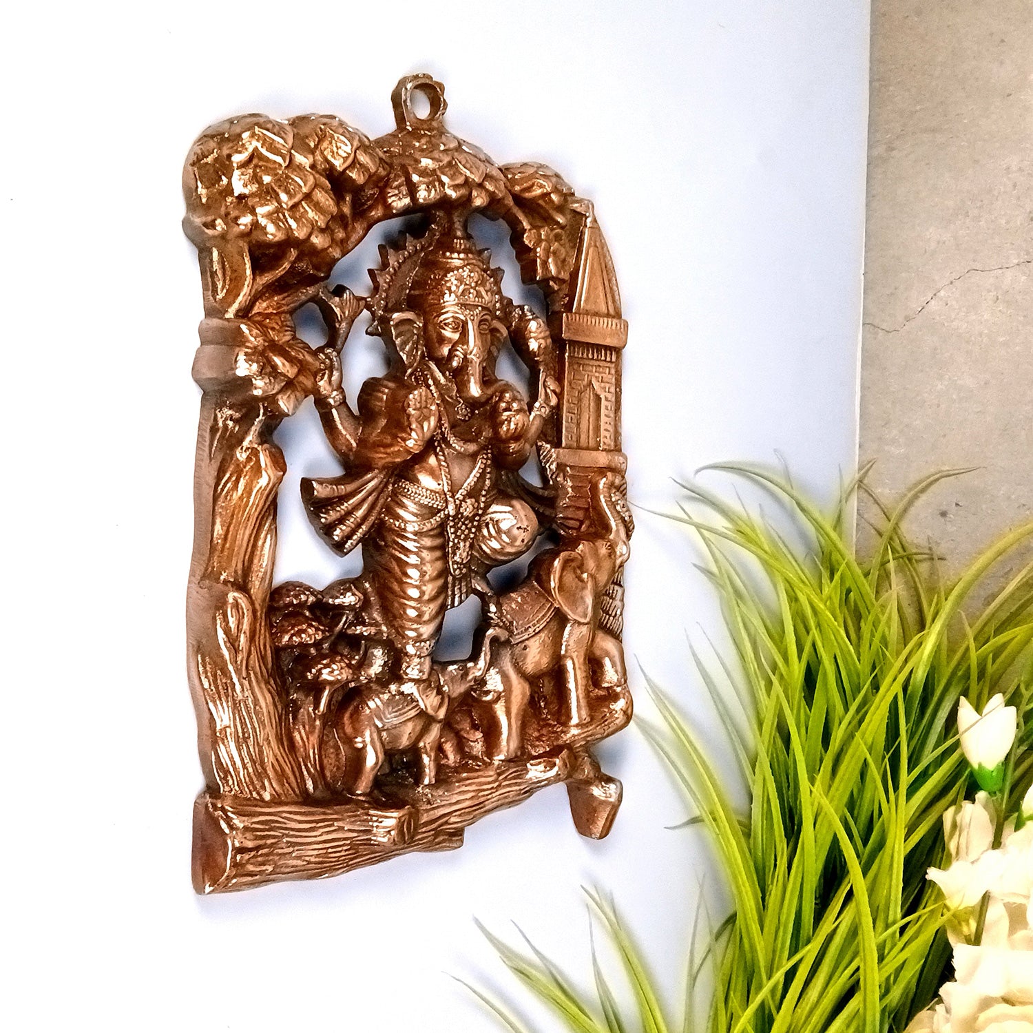 Ganesha Wall Hanging Idol | Lord Ganesh Standing on Elephants / Khade Ganesh Ji Wall Statue Decor - For Puja, Home & Entrance Living Room & Gift - 13 Inch - Apkamart