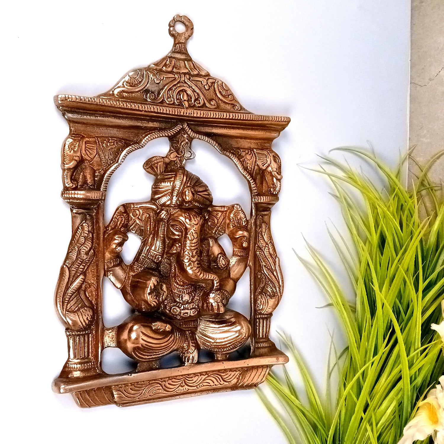 Ganesh Wall Hanging Idol | Lord Ganesha With Jharokha Wall Statue Decor | Religious & Spiritual Wall Art - For Puja, Home & Entrance Living Room & Gift - 15 Inch - Apkamart