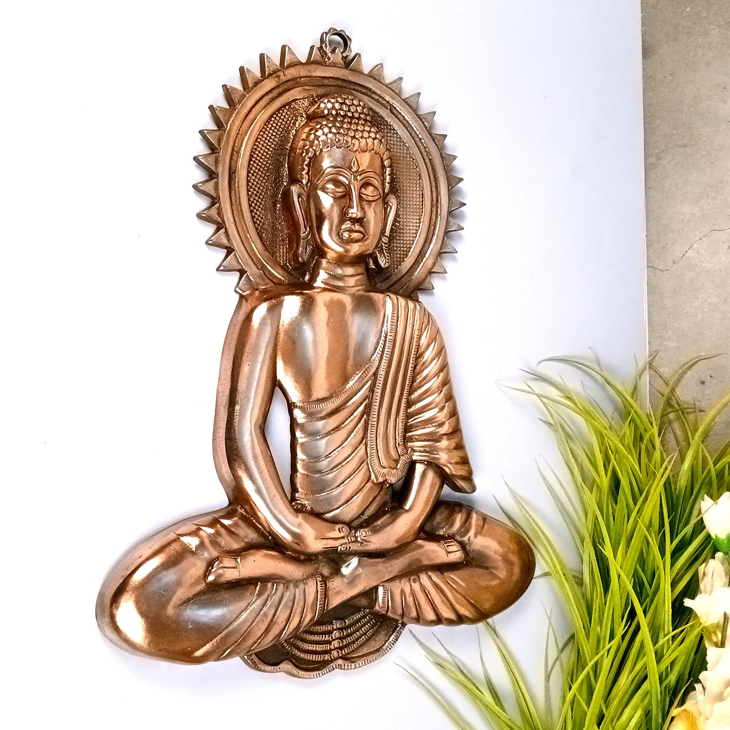 Lord Buddha Wall Hanging - Meditating Design | Bhagwan Buddha Wall Decor - For Home, Gifts & Office Decor | Spiritual Decor - 19 Inch (Colour- Copper Shade, Metal - Alloy) - Apkamart