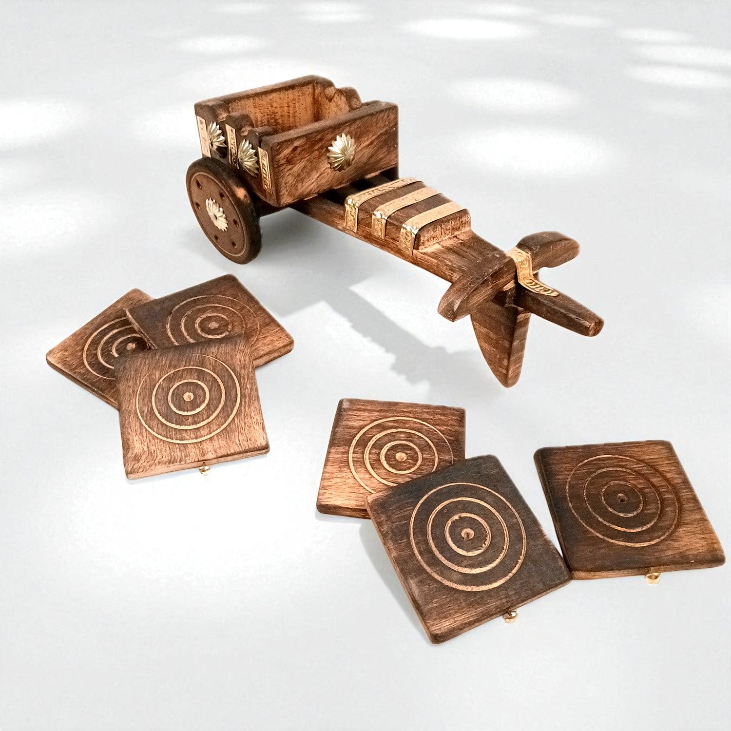 Tea Coasters | Wooden Coffee Coaster Set With Stand | Heat Pad | Dining Table Decor - For Kitchen, Bar, Tables, Hot Pots, Cups, Mugs - 12 Inch (Pack Of 2) - Apkamart