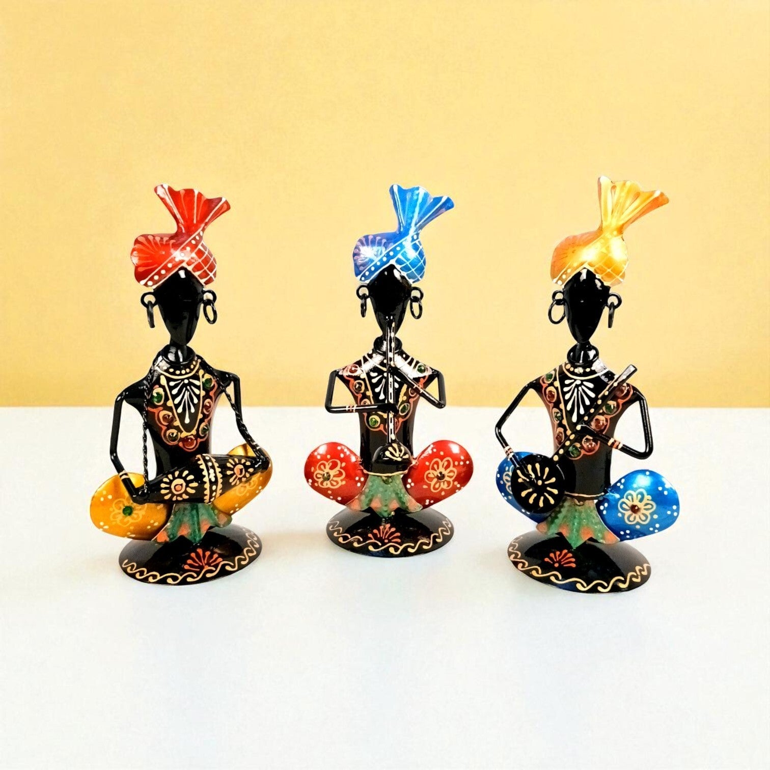 Musician Showpiece Set | Decorative Figurine for Home, Living Room & Office | Handcrafted Iron Statue & Table Showpiece for Gifting - 8 Inch (Set Of 3) - Apkamart