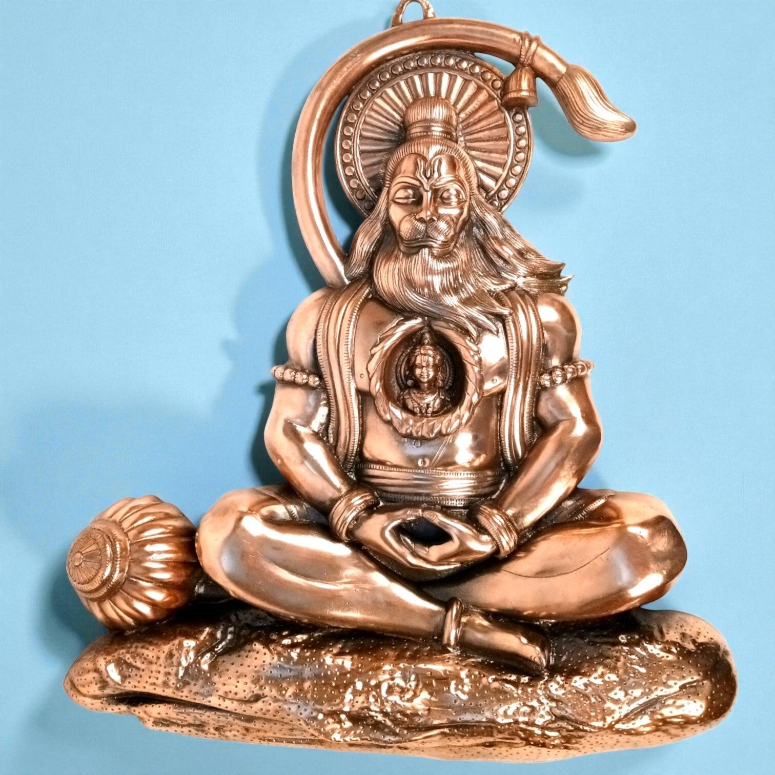 Hanuman Ji Wall Hanging | Big Religious Wall Art for Home, Temple & Living Room Decor | Handcrafted Antique Finish Metal Wall Hanging for Positivity & Strength - 31 Inch
