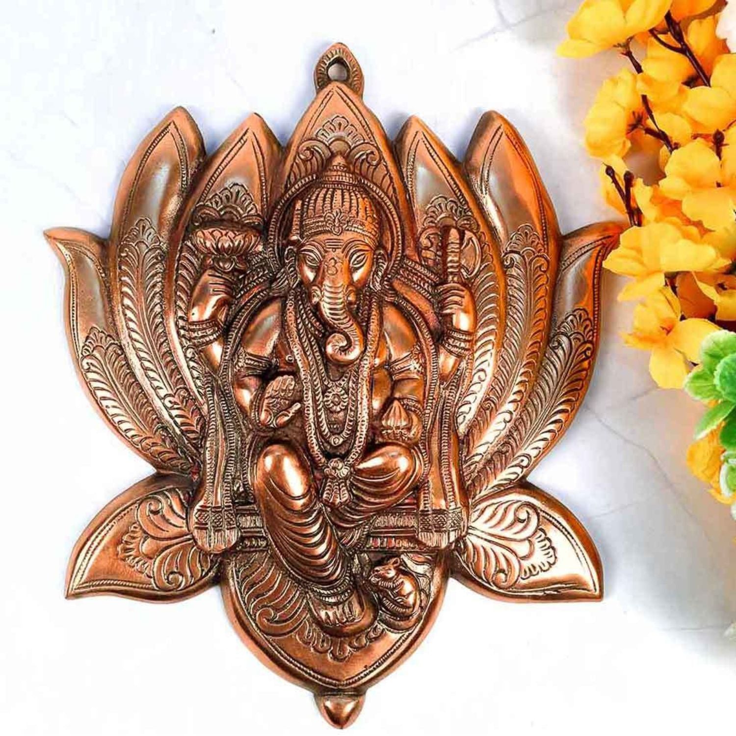 Ganesh Idol Wall Hanging | Lord Ganesha With Lotus/Kamal Wall Statue Decor - For Puja, Home, Entrance, Living Room & Gift - 17 Inch - Apkamart