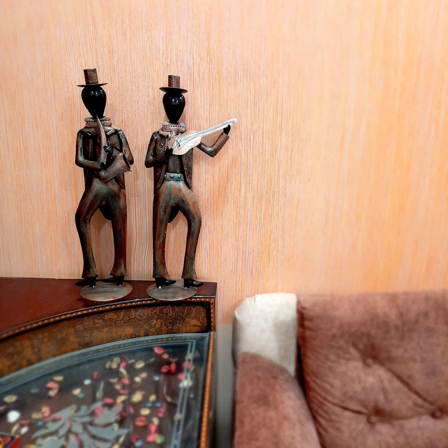 Showpiece Musician Playing Musical Instruments| Big Decorative Figurine - For Home, Corner Decor, Living Room, Bar, Restaurant Decoration & Gifts - 25 Inch (Set of 2)- Apkamart