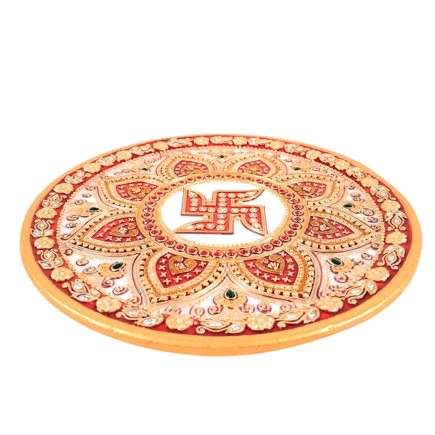 Marble Pooja Plate | Aarti Thali Big - Heavy Design - For Pooja, Weddings & Festivals - 9 Inch - Apkamart